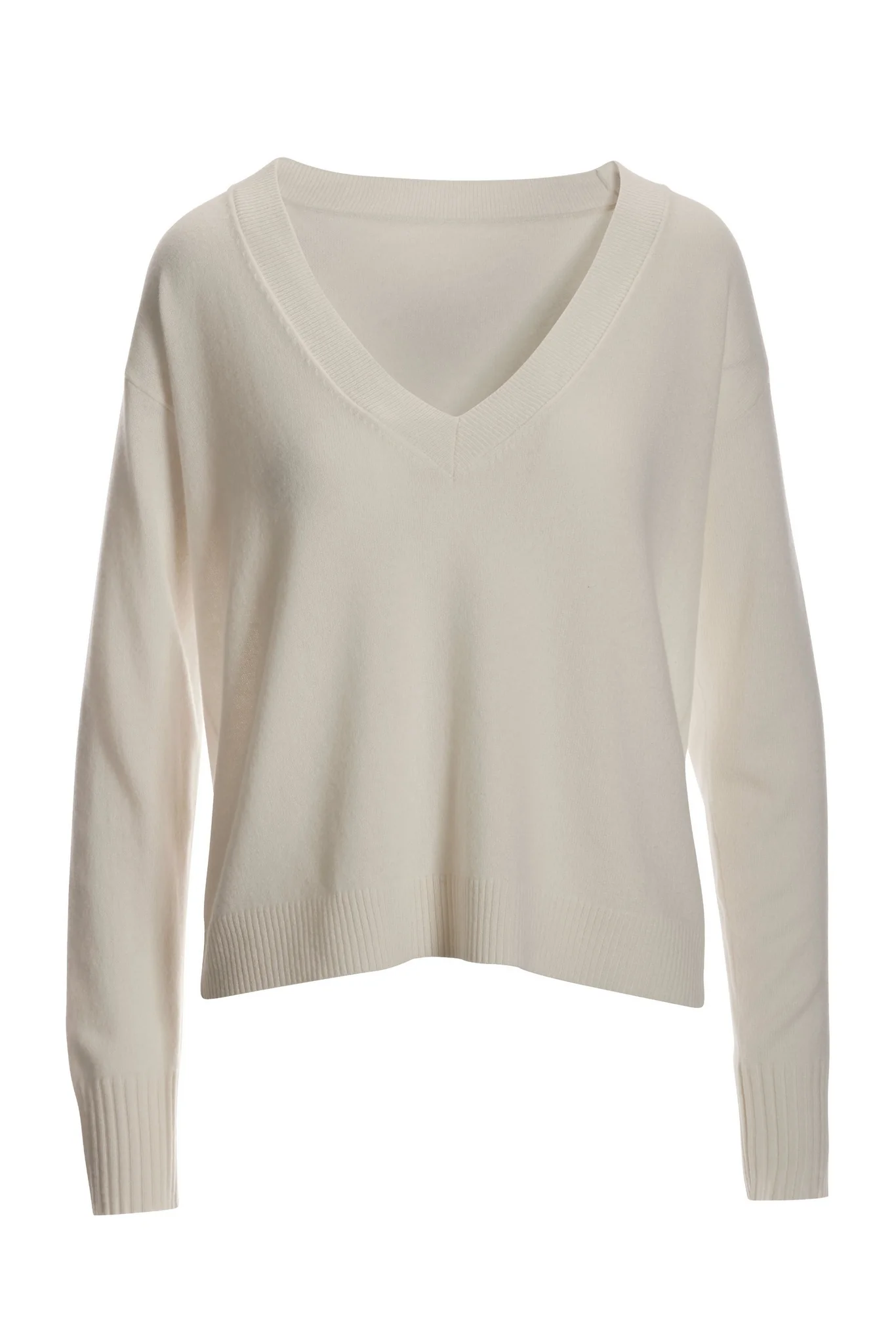 Cashmere Deep V Neck Sweater Off White - Mycitystee