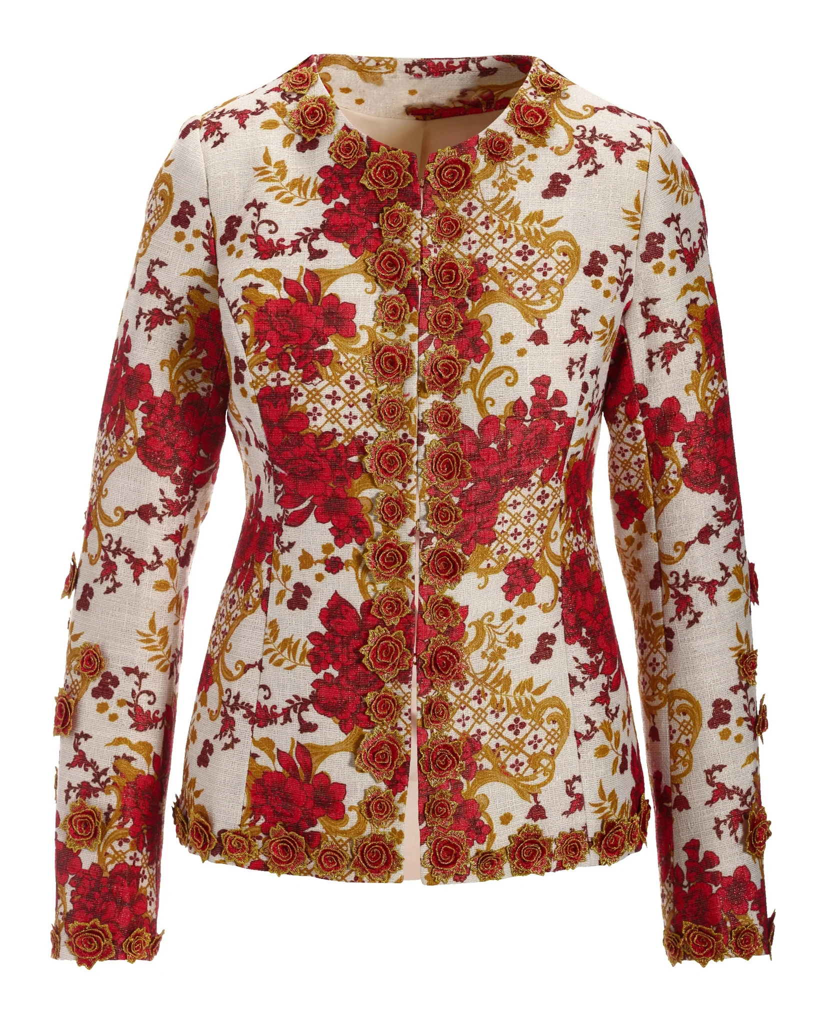 Status Print 3D Metallic Floral Jacket Red Multi - Mycitystee