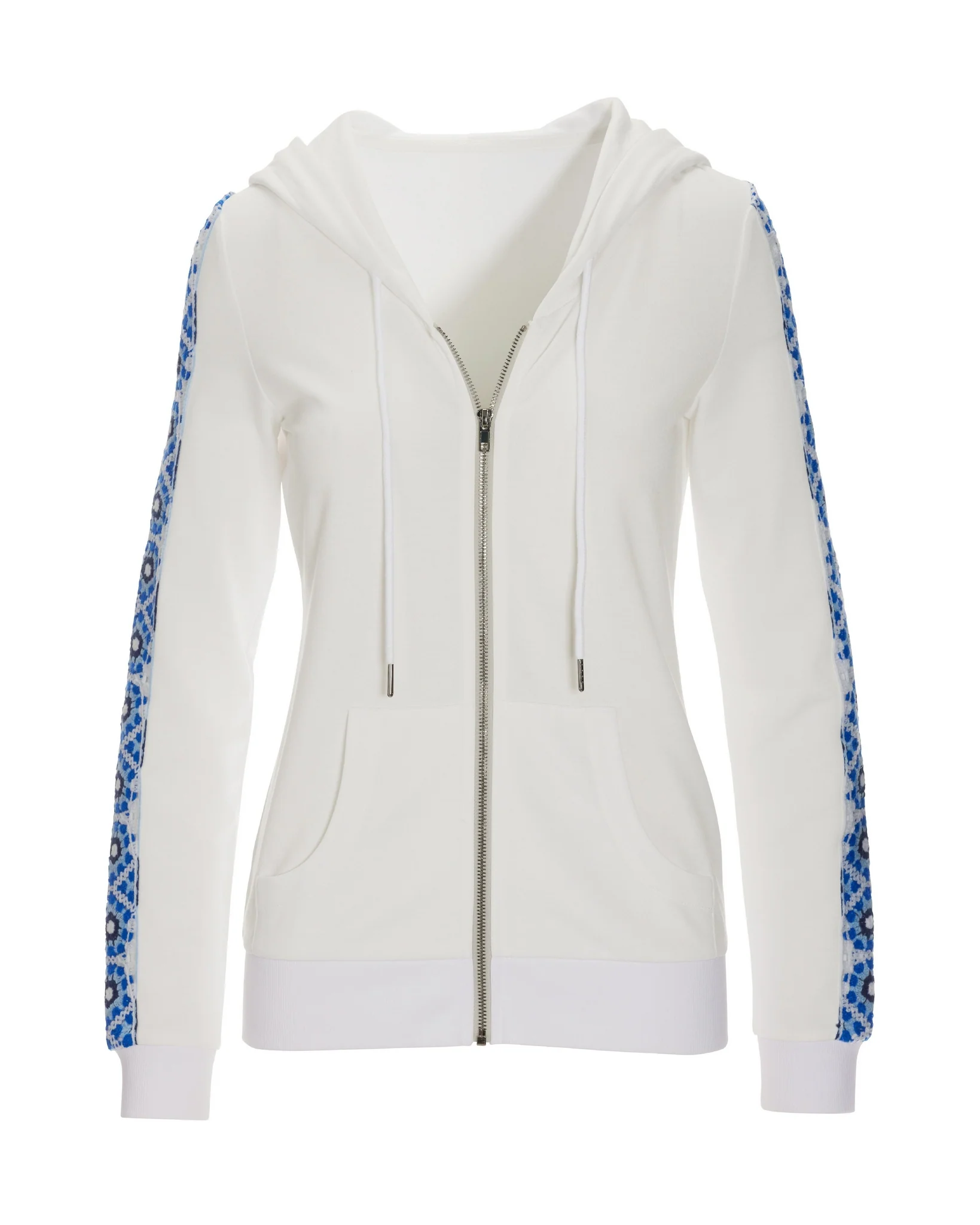 Crochet-Inset Zip-Up Hooded Jacket Off White Multi - Mycitystee