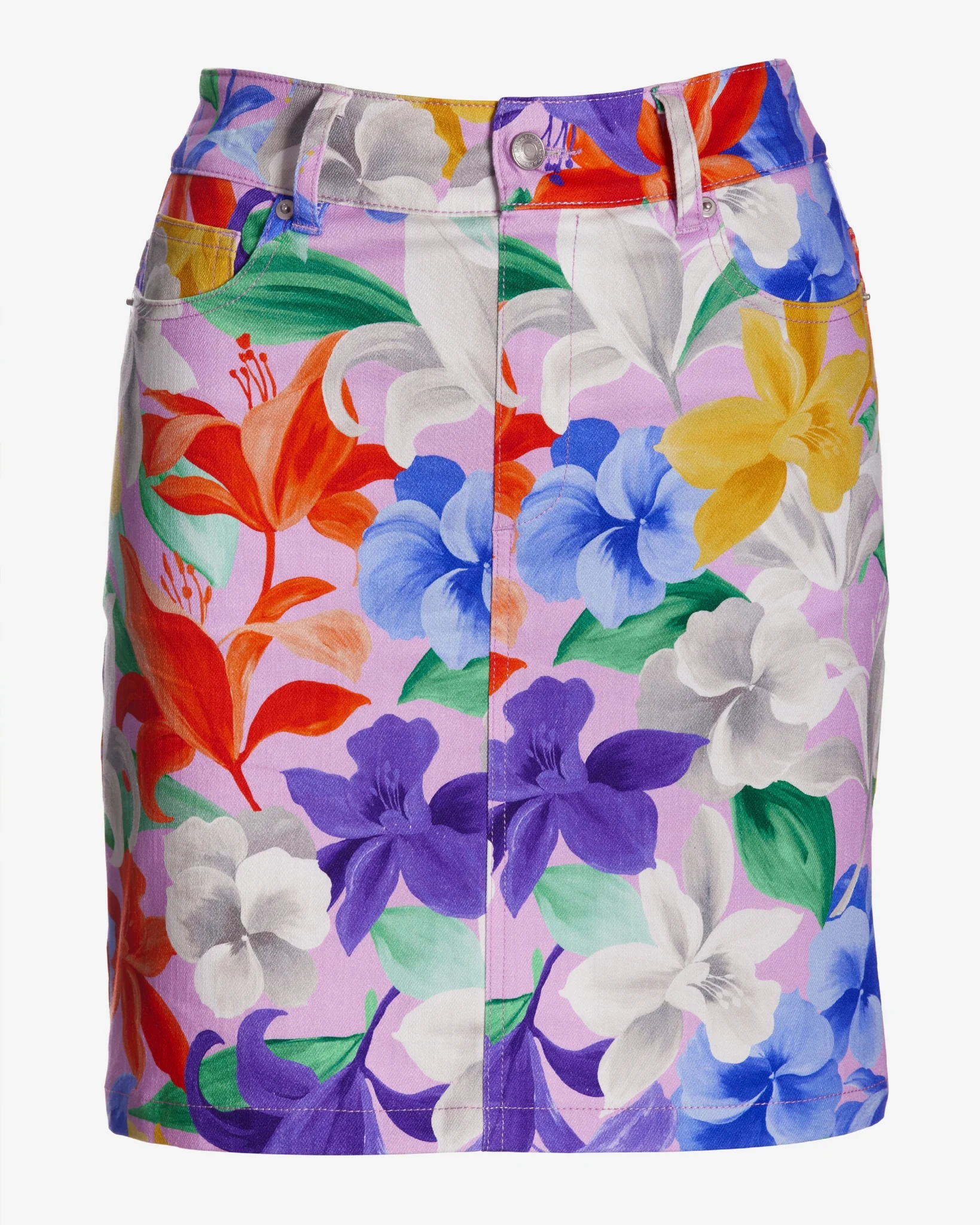 Romantic Florals Print Pull On Denim Skort Multi - Mycitystee