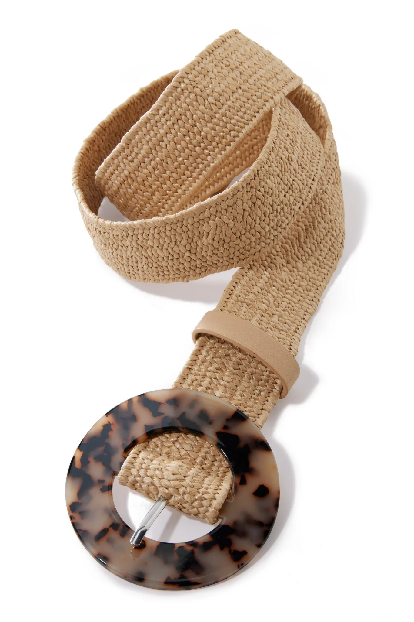 Tortoiseshell Buckle Raffia Stretch Belt Natural Multi - Mycitystee