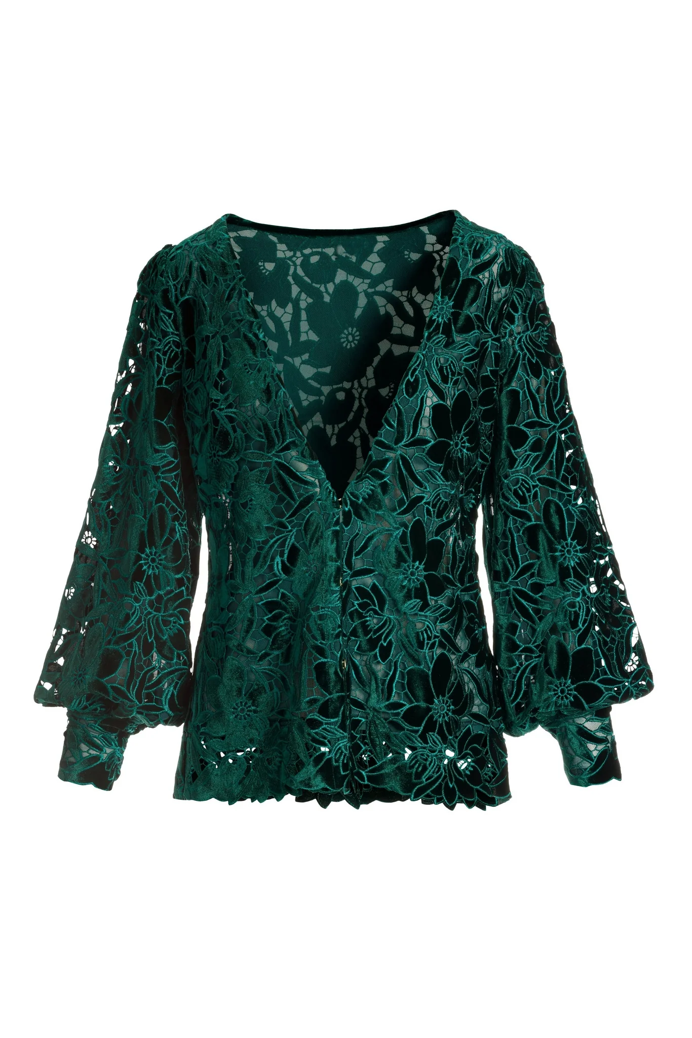 Velvet Floral Lace Hip Length Duster Emerald - Mycitystee