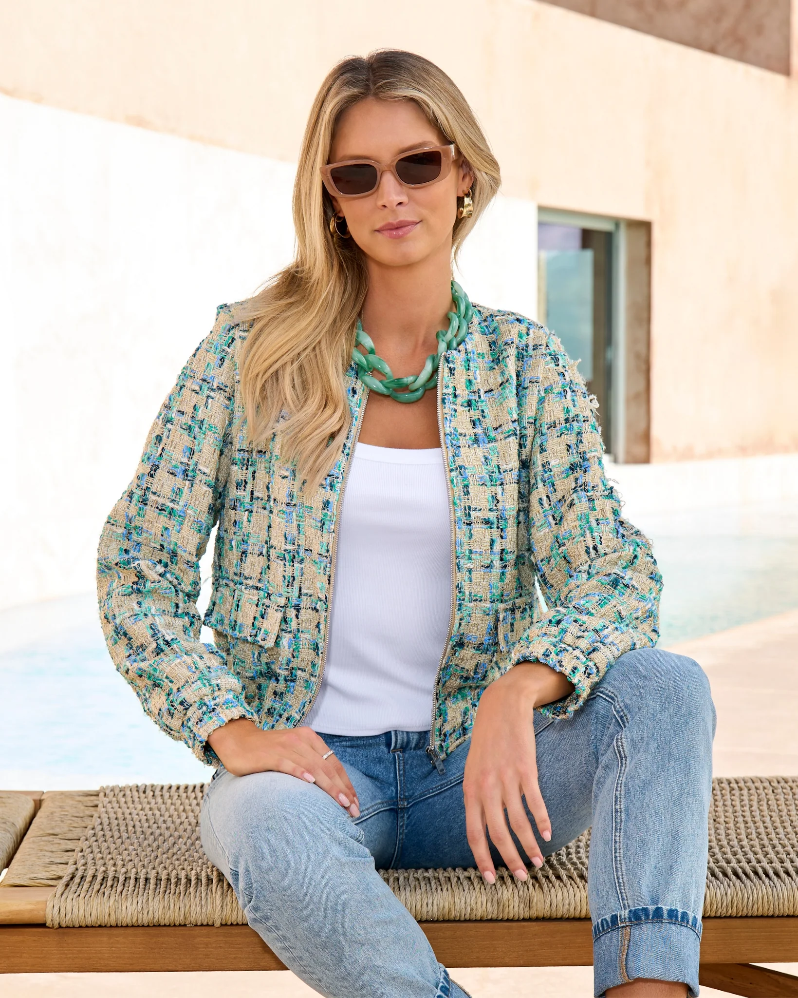 Tweed Bomber Jacket Tan Multi - Mycitystee