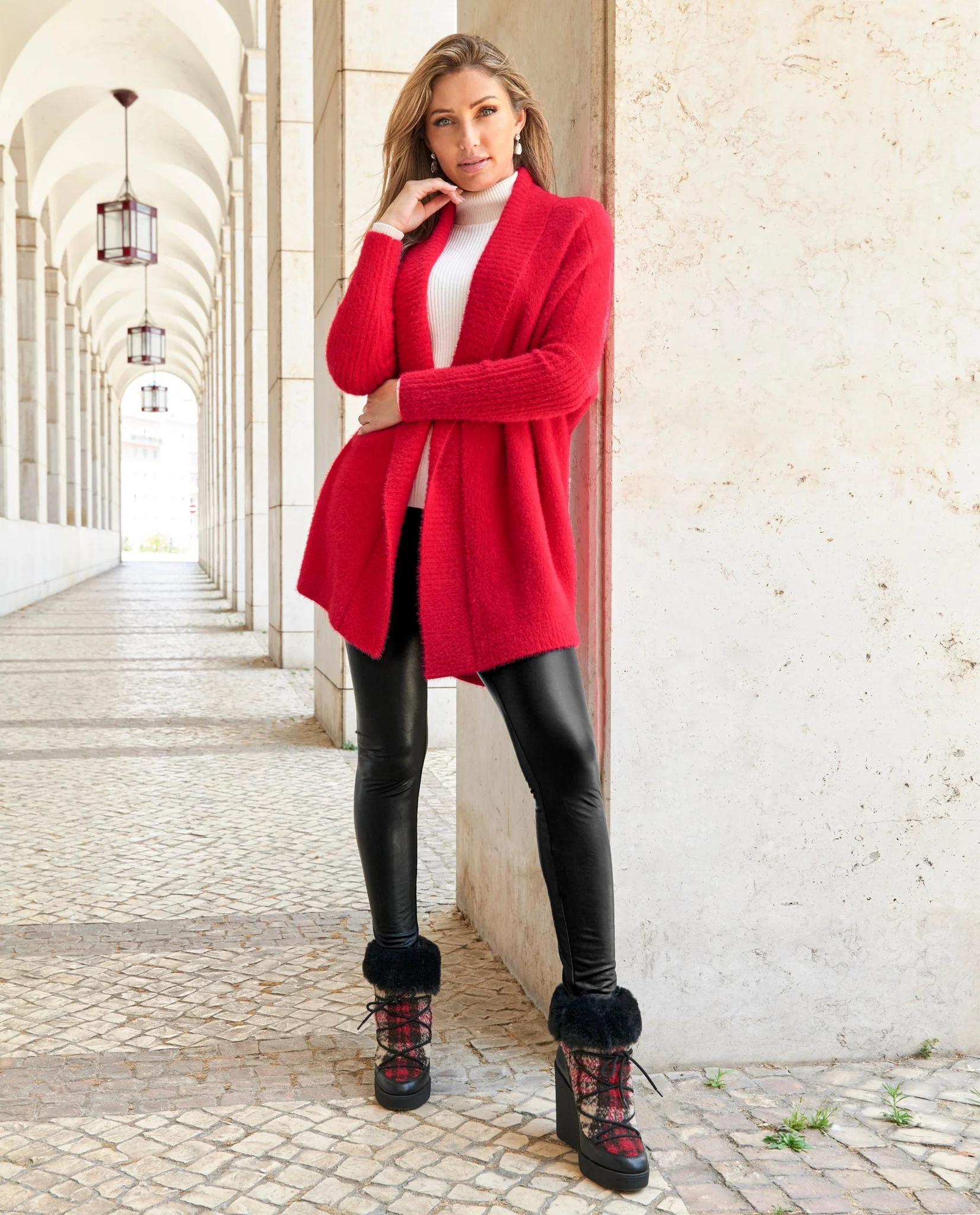 Fur Trim Wedge Bootie Black Multi - Mycitystee