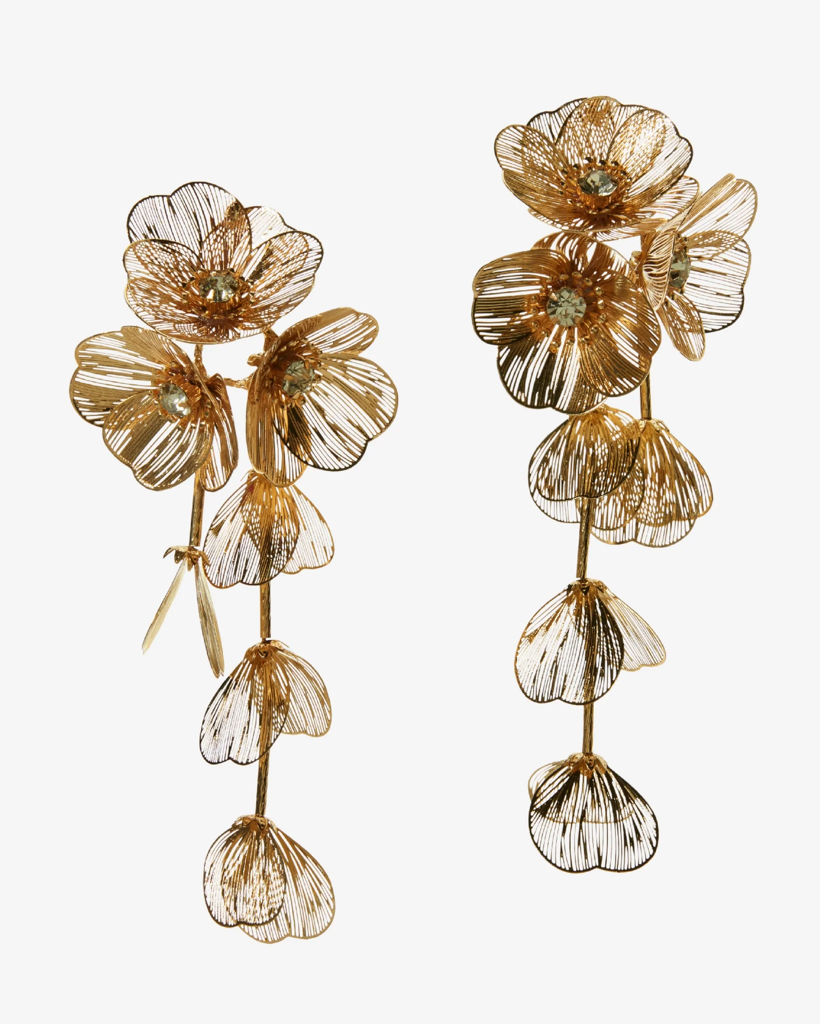 3D Flower Rhinestone Drop Earring Gold - Mycitystee