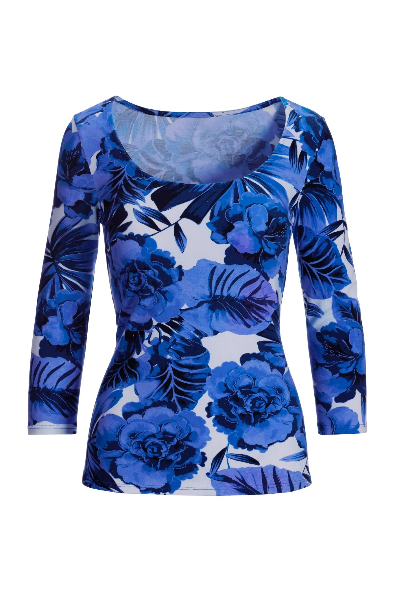 So Sexy Floral Palm Scoop Neck Top Blue White - Mycitystee