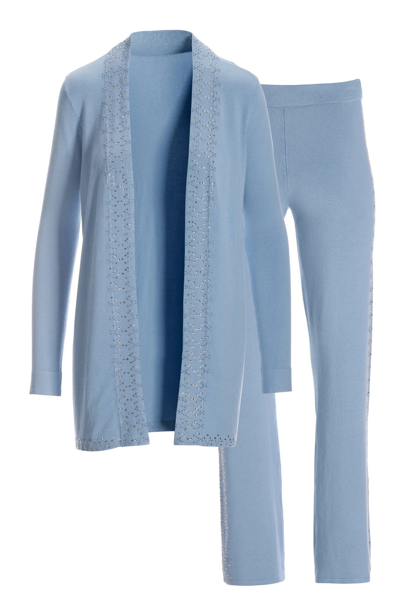 Embellished Sweater Duster Lounge Set Powder Blue - Mycitystee