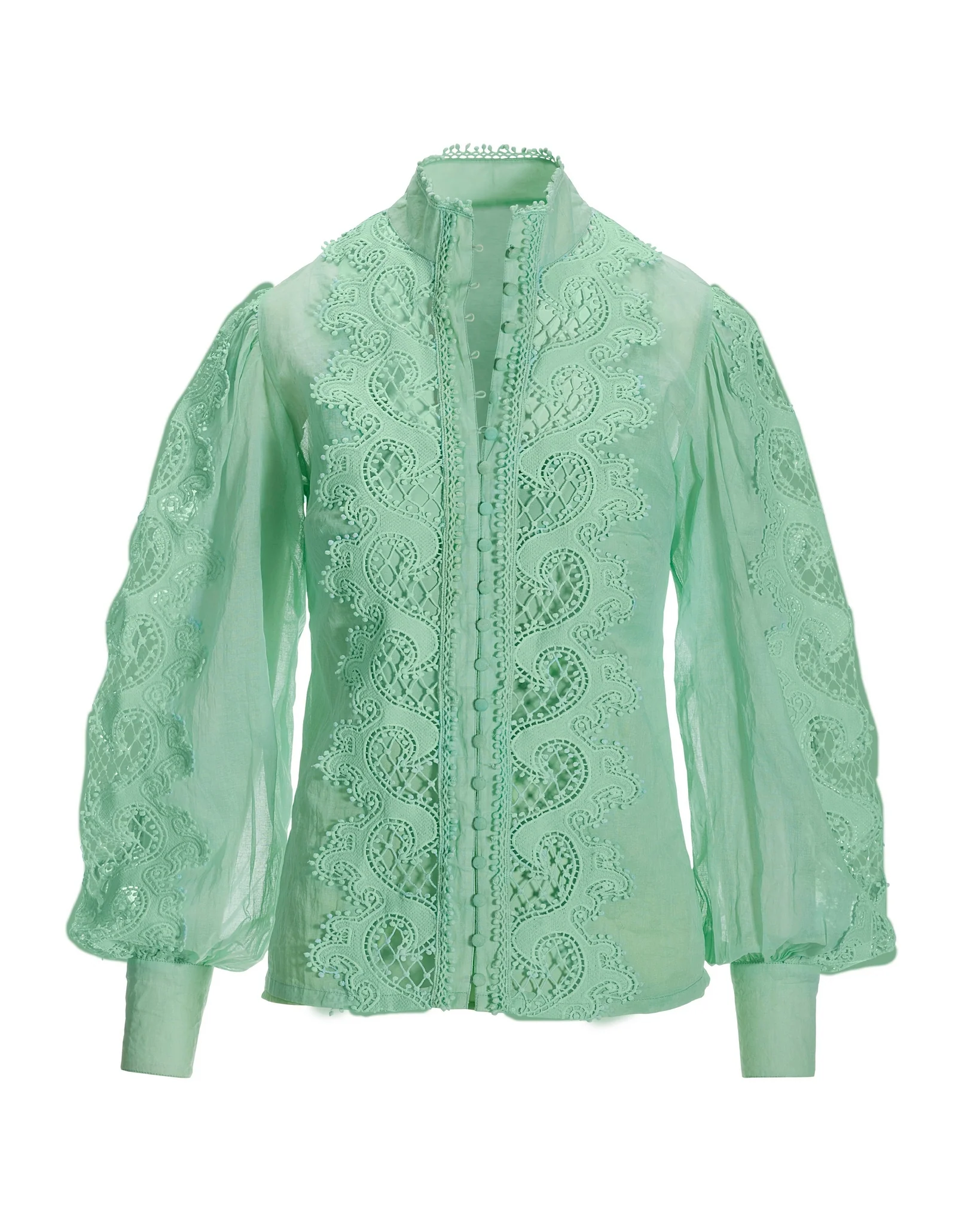 Lace Inset Drama Sleeve Shirt Mint - Mycitystee