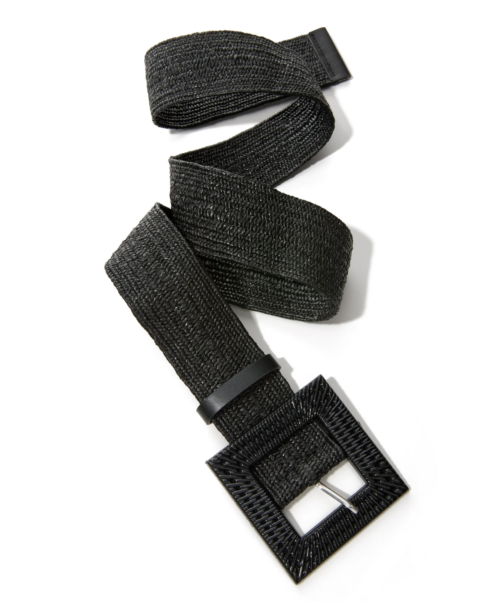 Raffia Woven Stretch Belt Black - Mycitystee