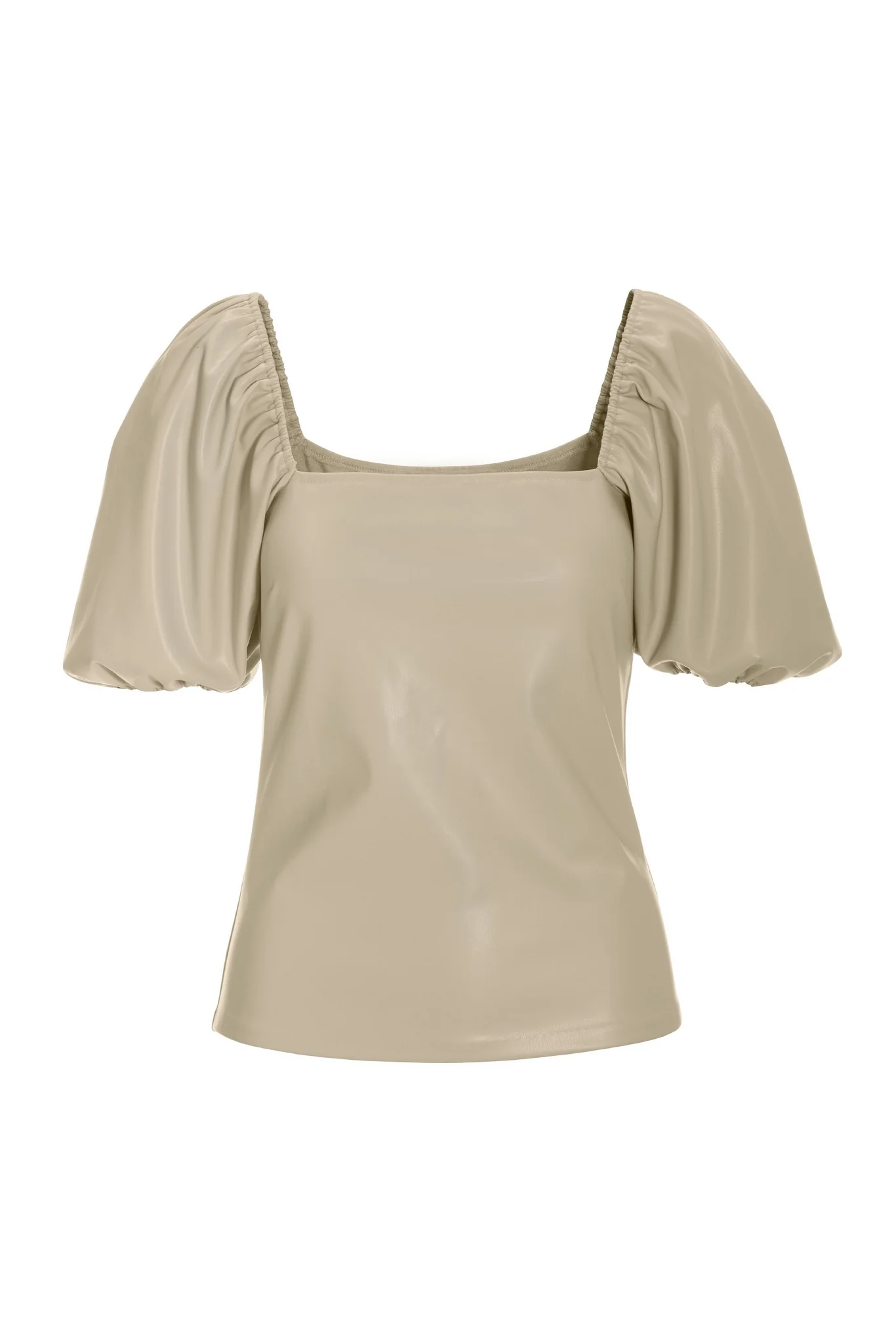 Faux Leather Square Neck Puff Sleeve Top Stone - Mycitystee