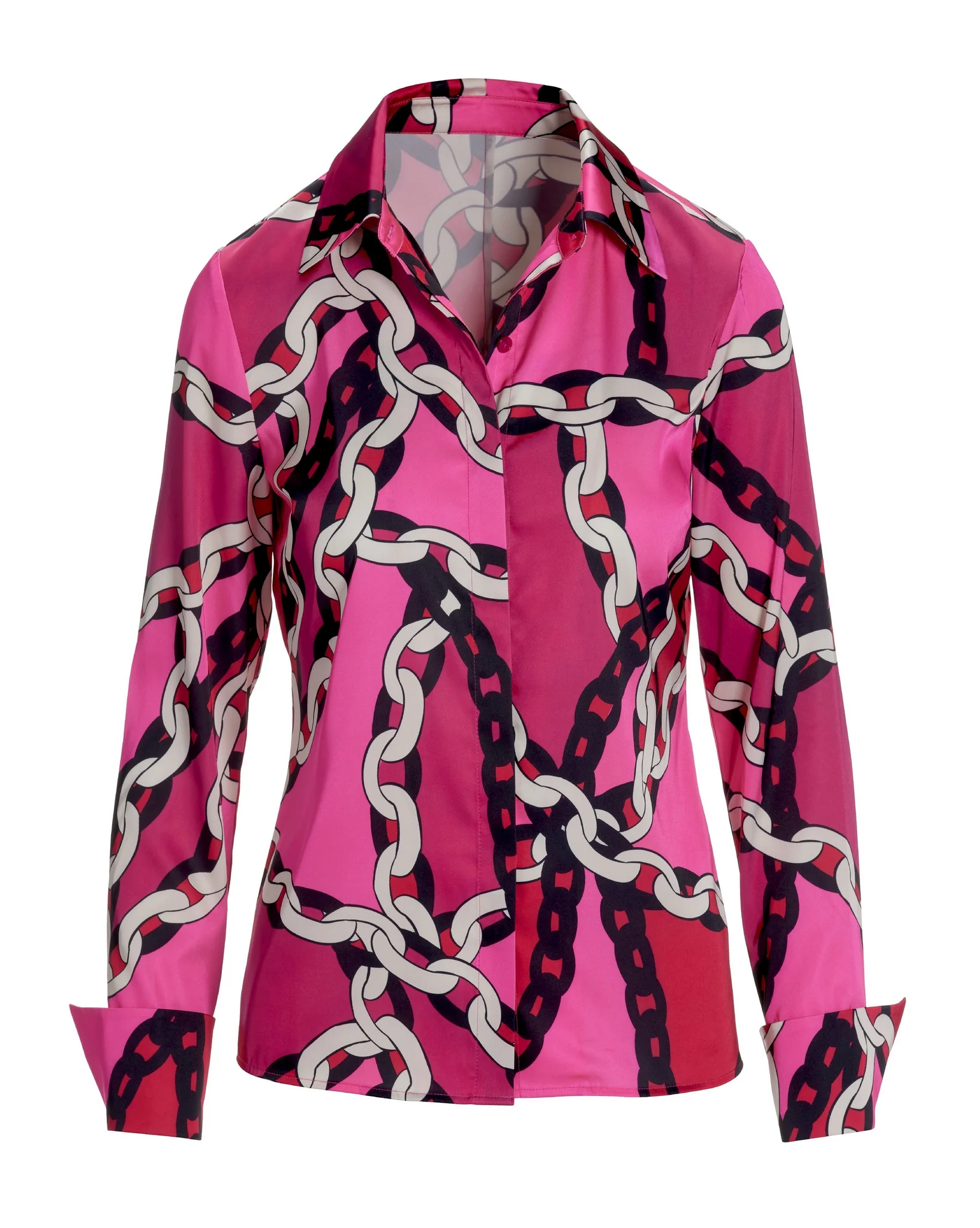 Garden Chain Print Sophia Button Up Charmeuse Blouse Pink - Mycitystee