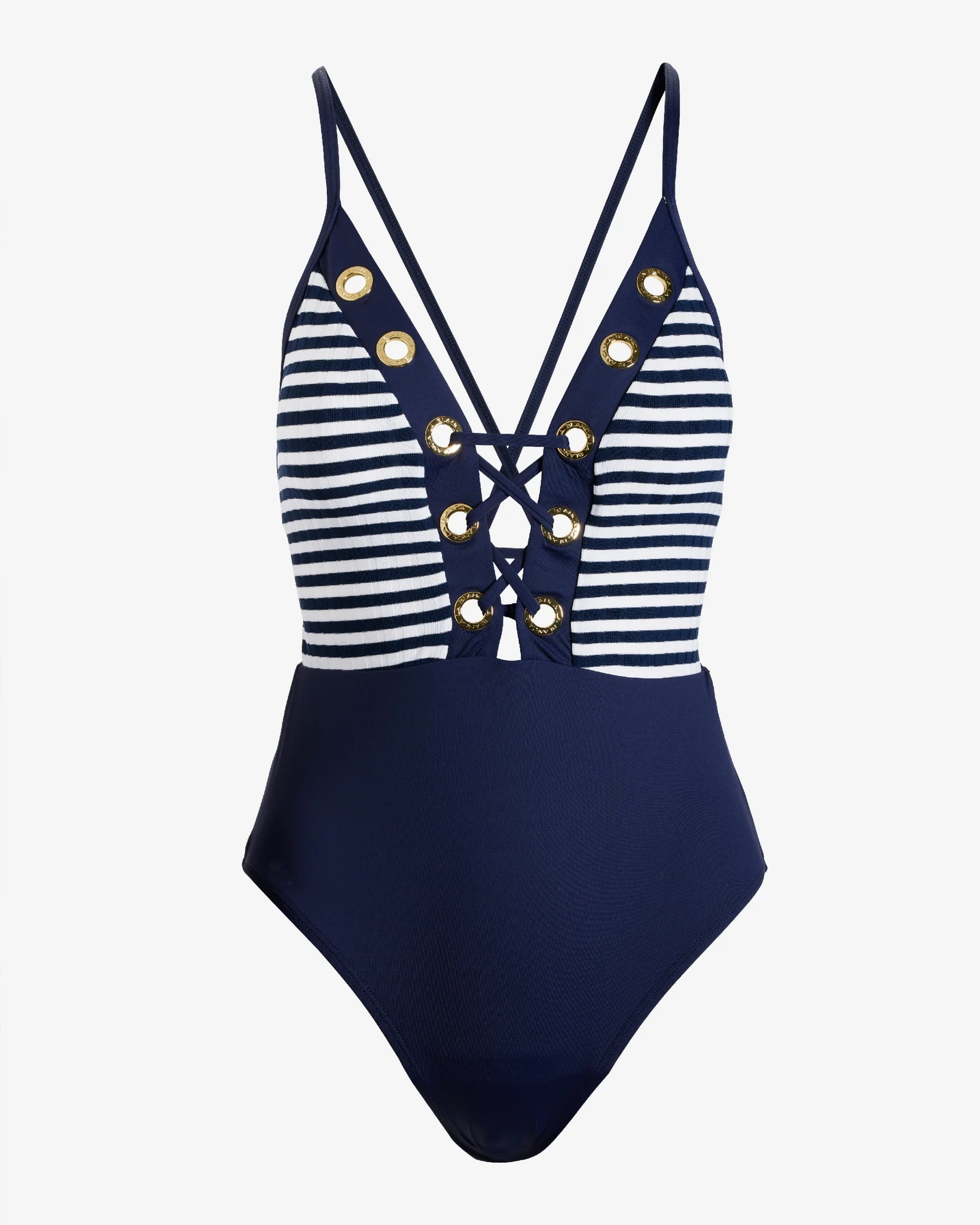 Striped Grommet Lace Up One Piece Navy/White - Mycitystee