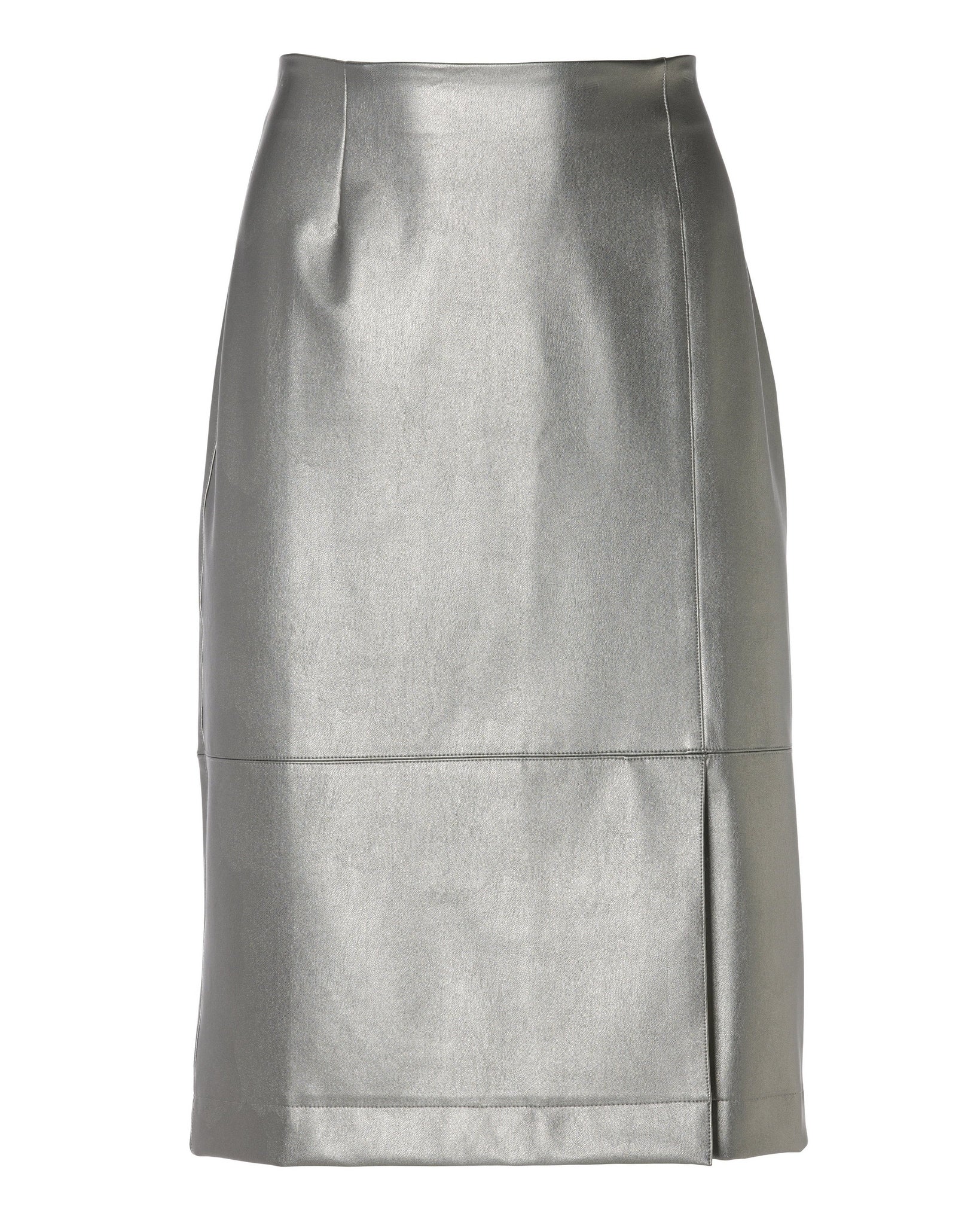Metallic Faux Leather Front Slit Skirt Silver - Mycitystee
