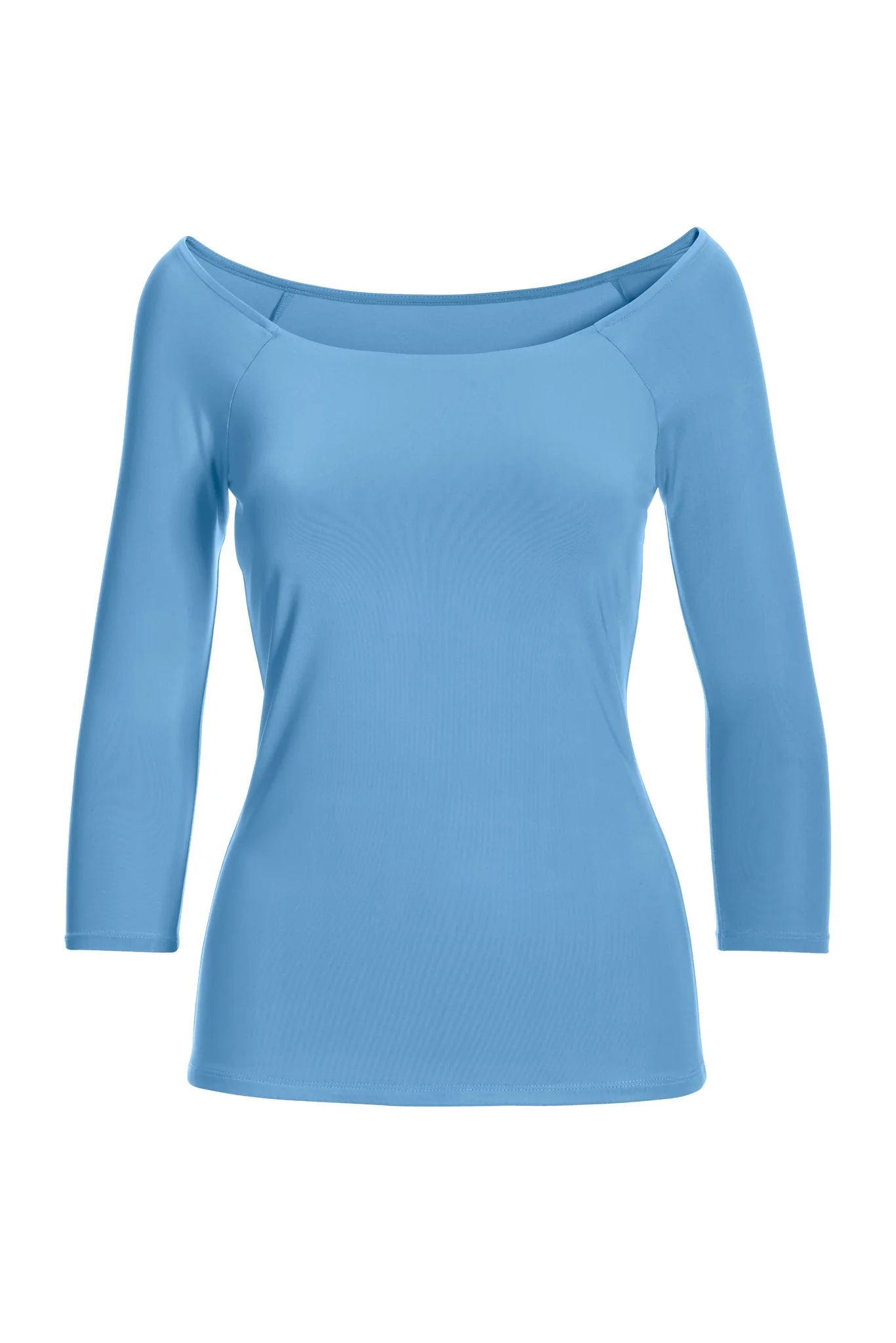 Boat Neck Three Quarter Sleeve Sculpting Top Sky Blue - Mycitystee
