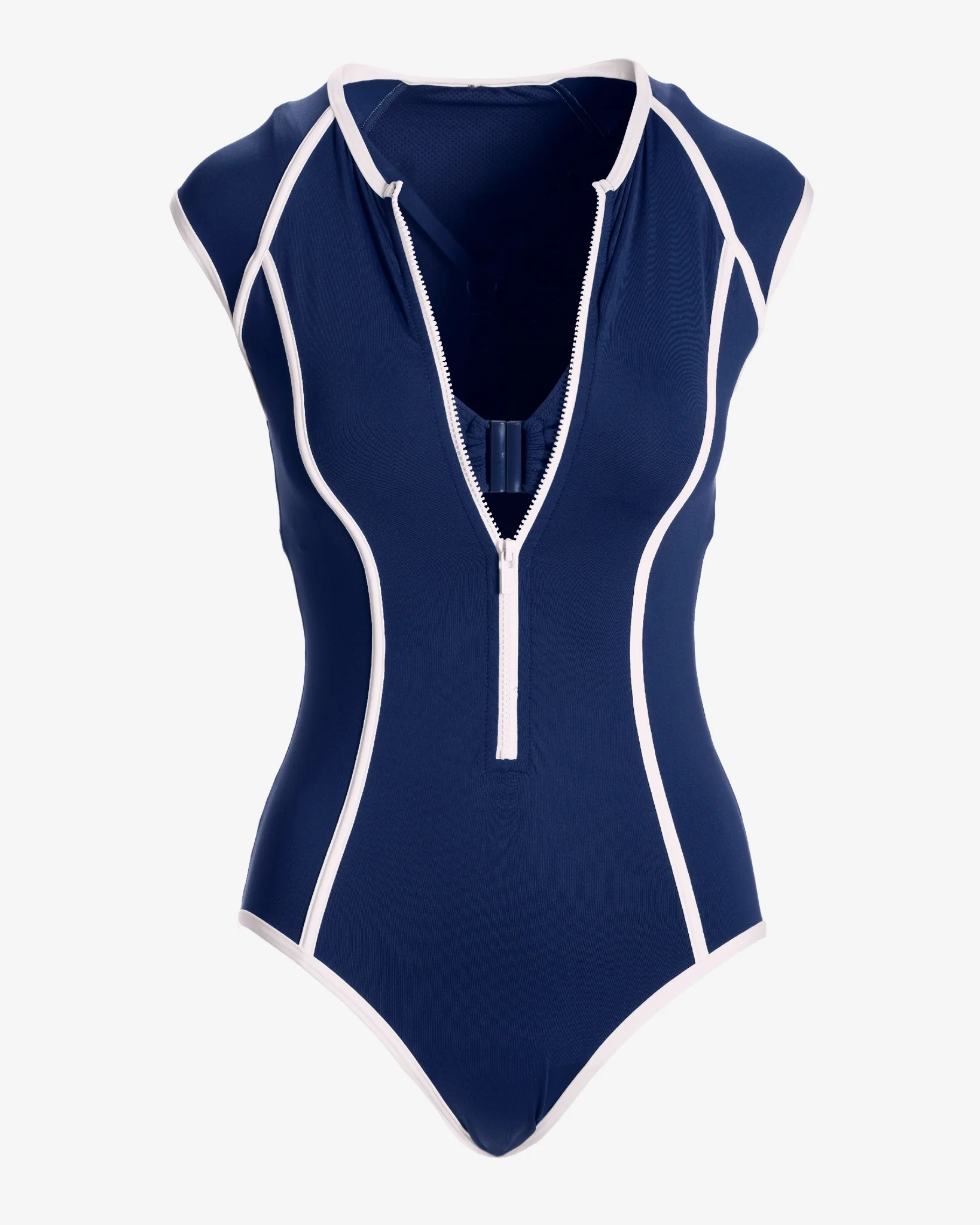 Colorblock Zipper Cap Sleeve One Piece Navy/White - Mycitystee