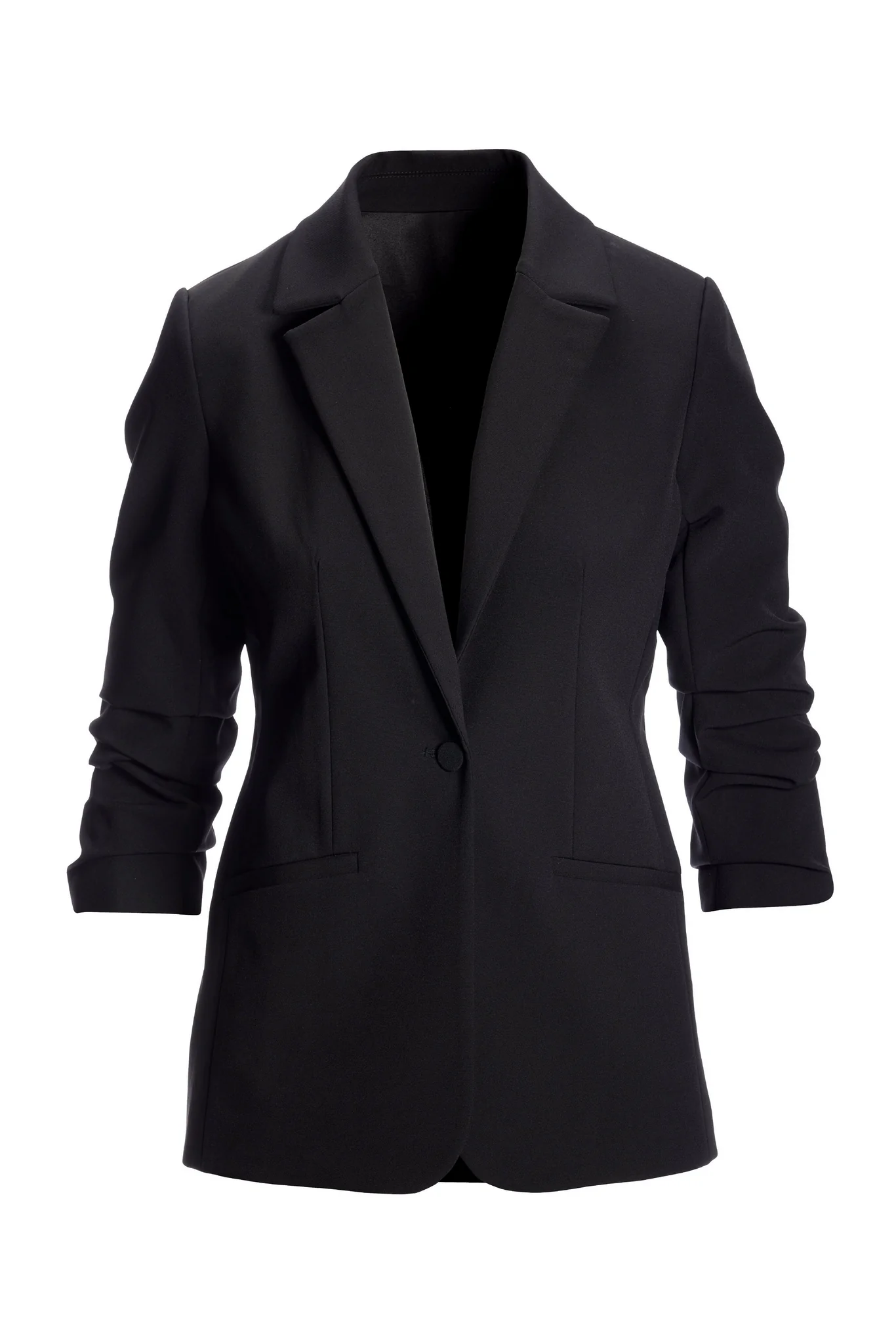 Essential Stretch Ruched Sleeve Single Button Blazer Black - Mycitystee