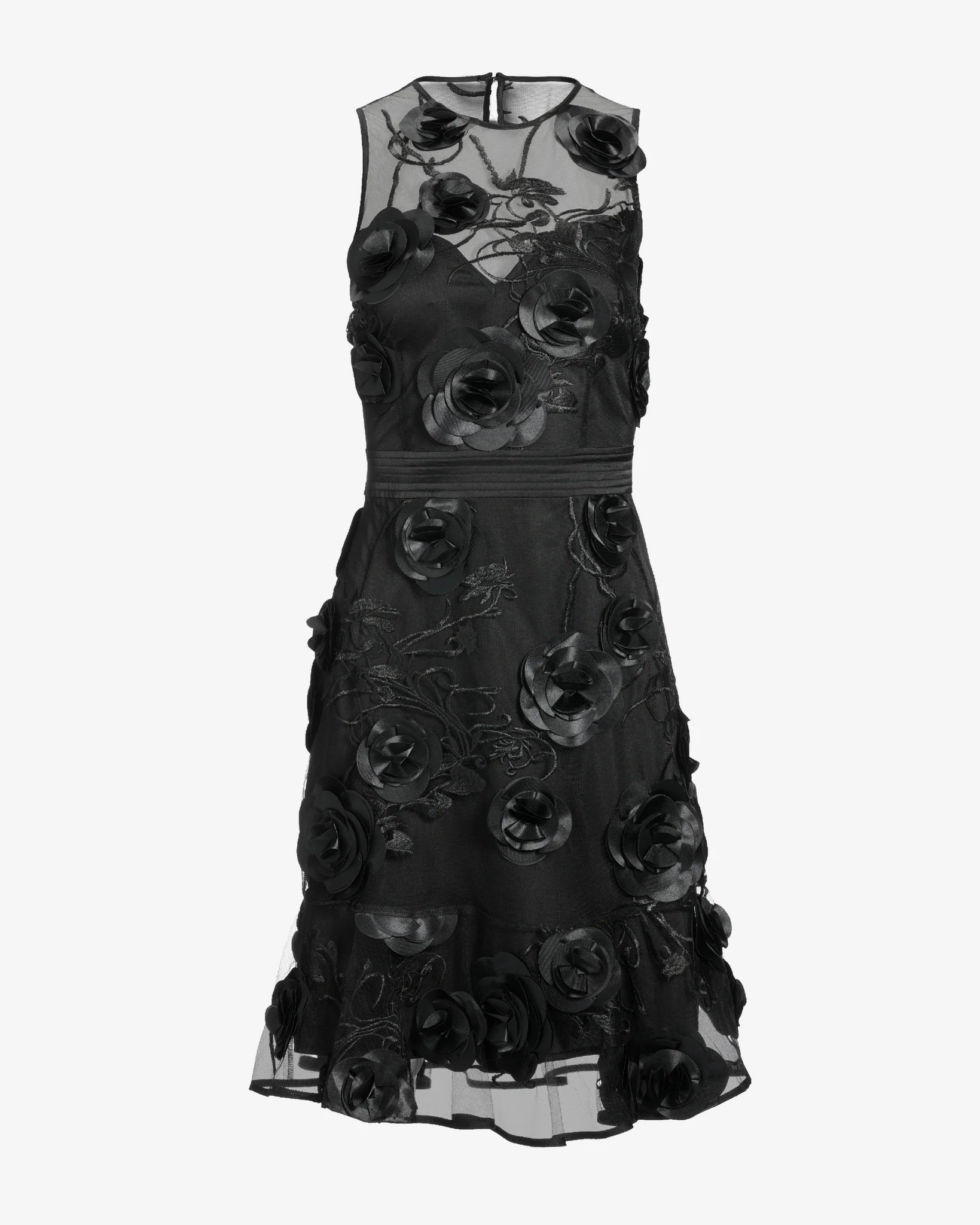 3D Rosette Sleeveless Ruffle Flounce Dress Black - Mycitystee