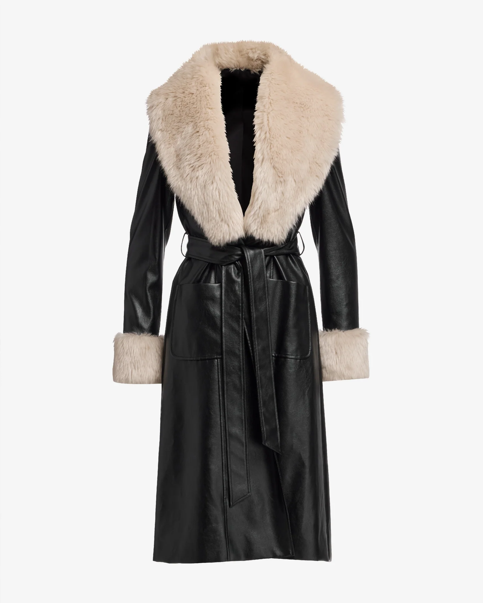 Two Tone Faux Leather Trench Coat Black - Mycitystee