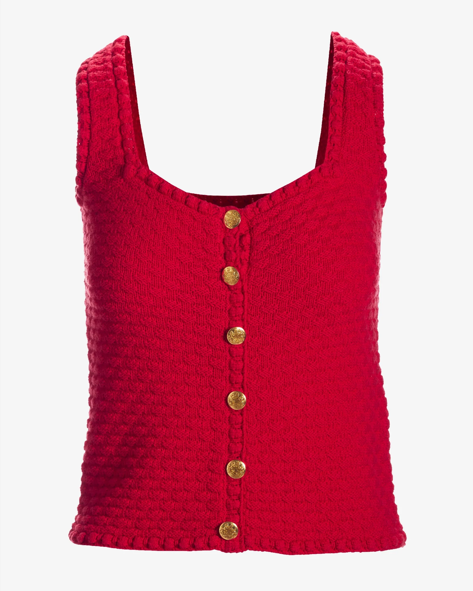 Button Detail Sweater Tank True Red - Mycitystee