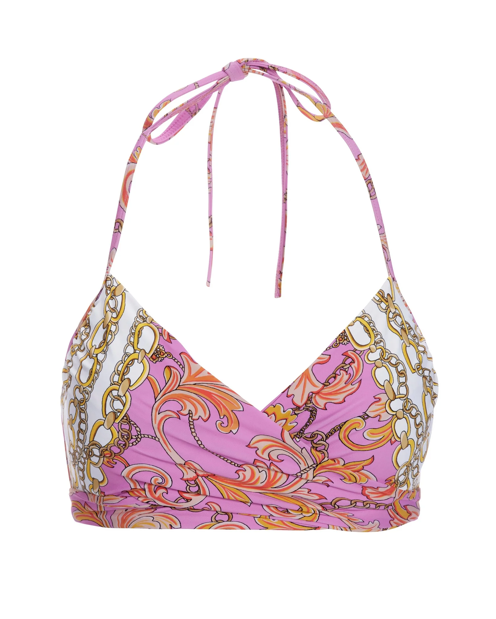 Swim Sense Filigree Status Print Underwire Wrap Bikini Top Pink - Mycitystee