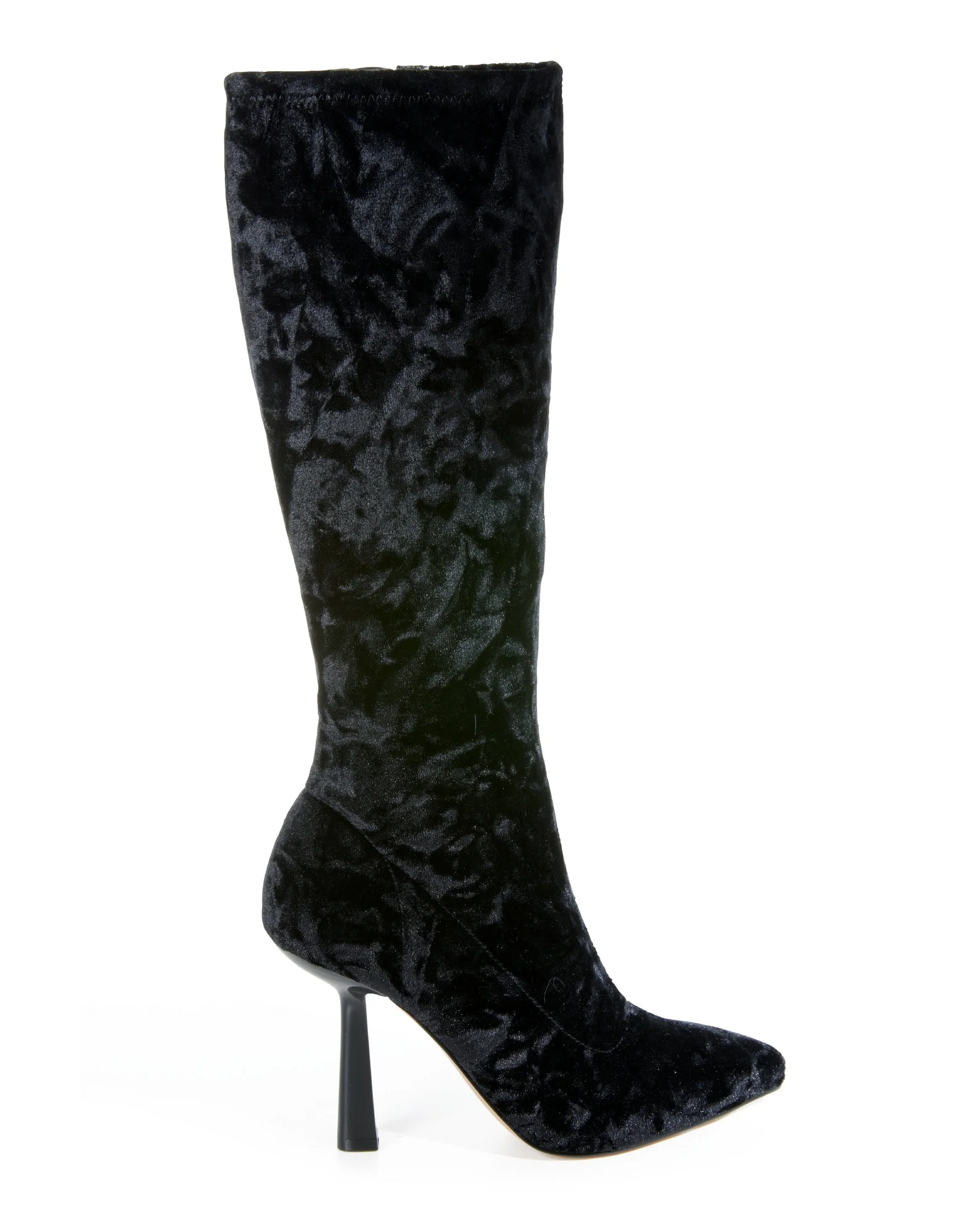 Crushed Velvet Tall Heeled Boot Black - Mycitystee