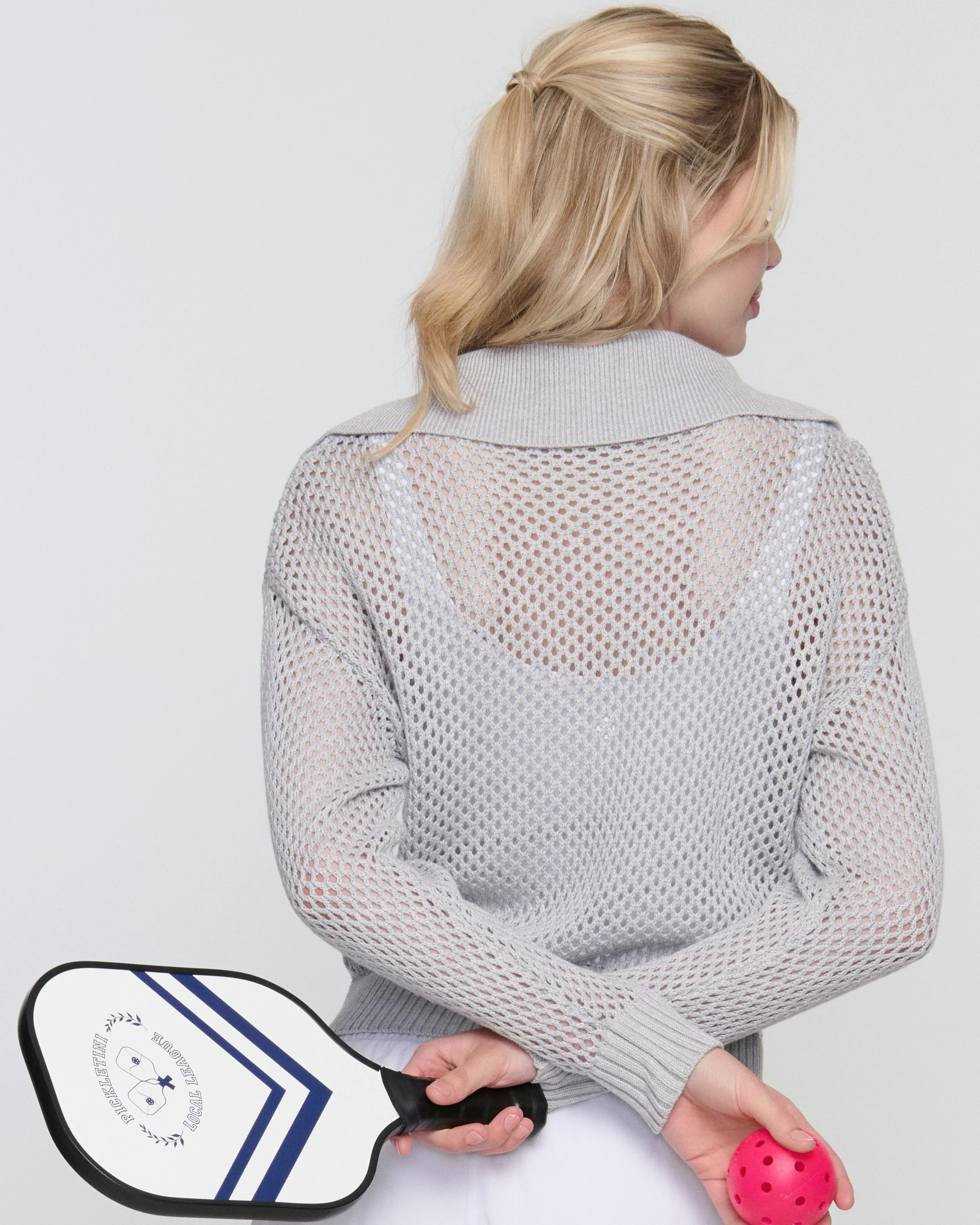 Tania Crochet Pickleball Sweater  C Lightweight Half-Zip Knit - Mycitystee