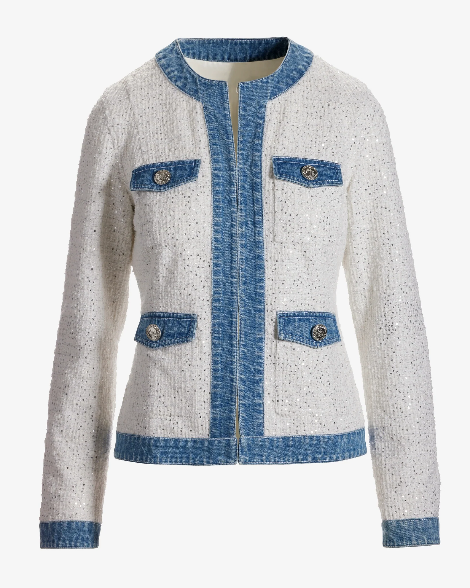 Shimmer Tweed Denim Trim Jacket Off White - Mycitystee