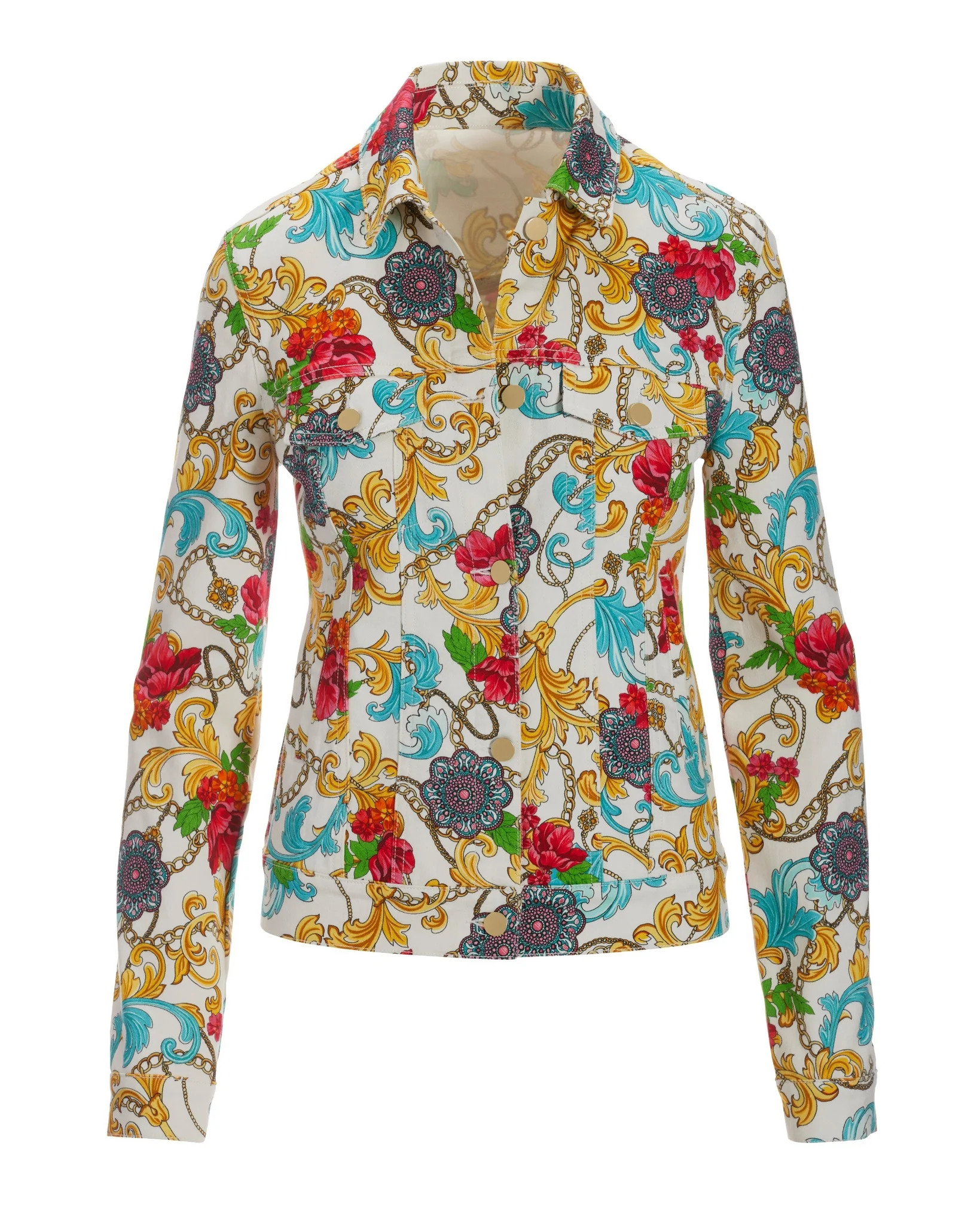 Medallion Chain Print Denim Jacket Multi - Mycitystee