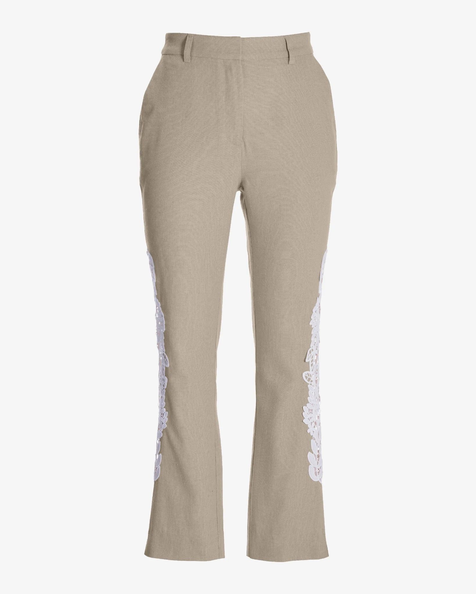 Newport Lace Detail Linen Blend Pant Tan - Mycitystee