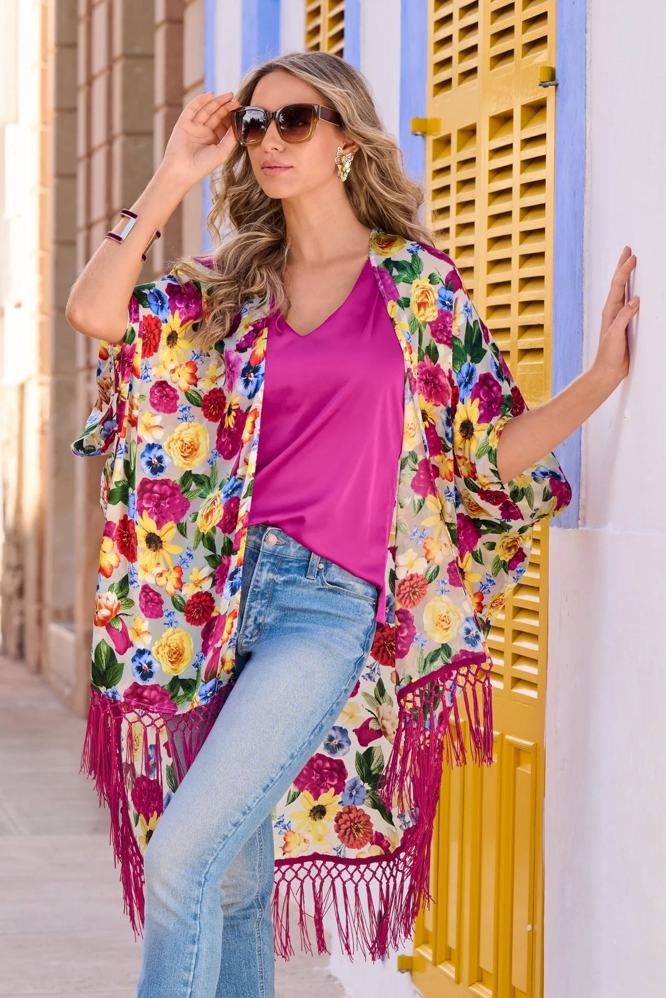 Novelty Fringe Kimono Jacket Multi - Mycitystee