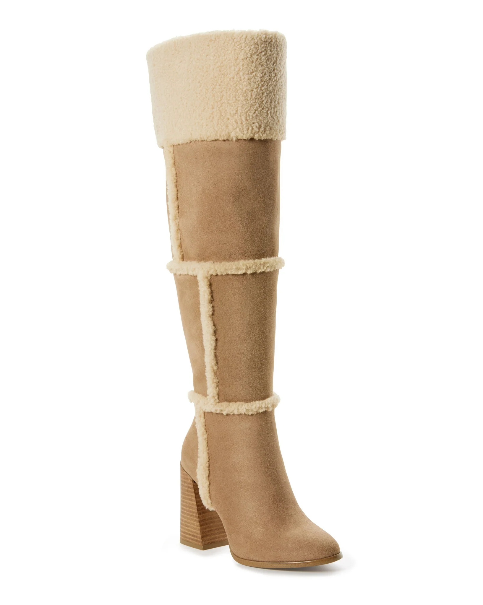 Shearling Suede Tall Heeled Boot Natural - Mycitystee