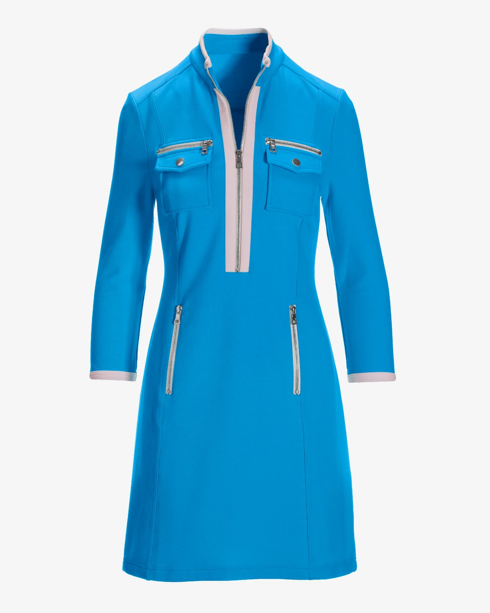 Three Qtr Slv Chic Zip Dress Malibu Blue - Mycitystee