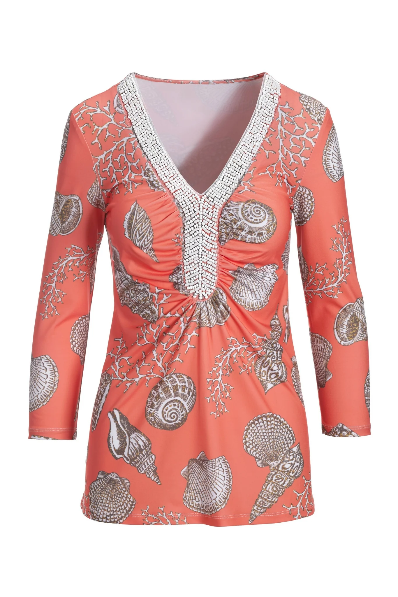Beach Shells Embellished Knit Top Coral - Mycitystee