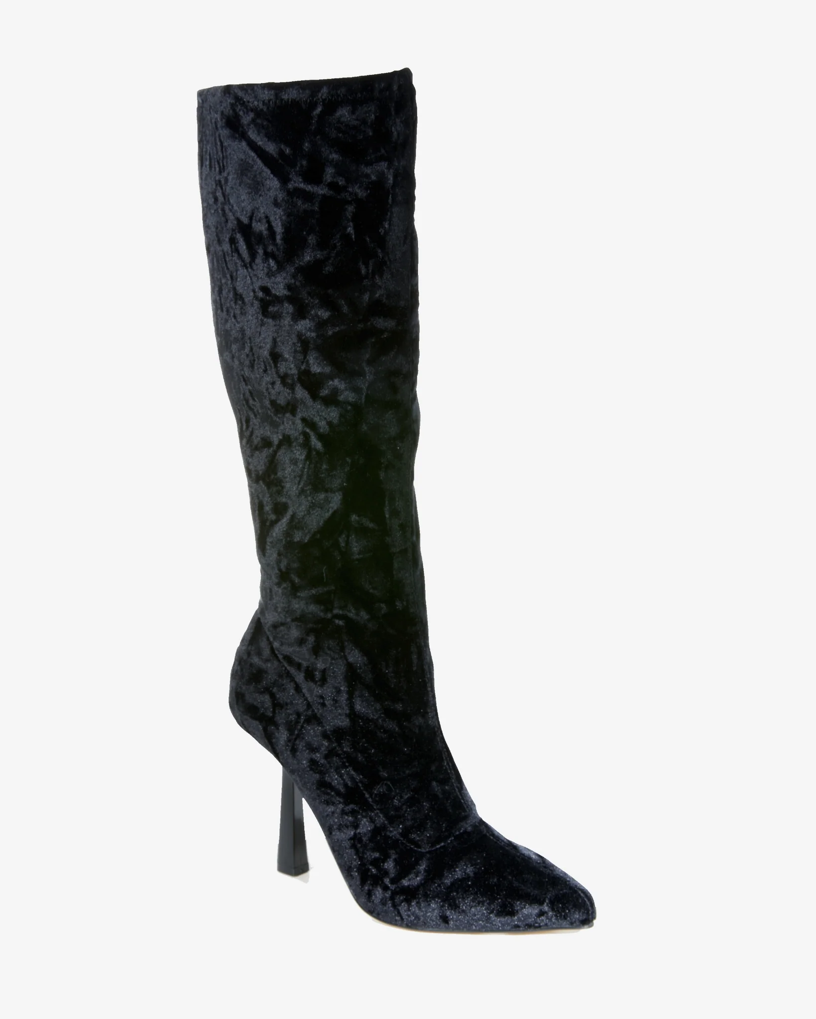 Crushed Velvet Tall Heeled Boot Black - Mycitystee