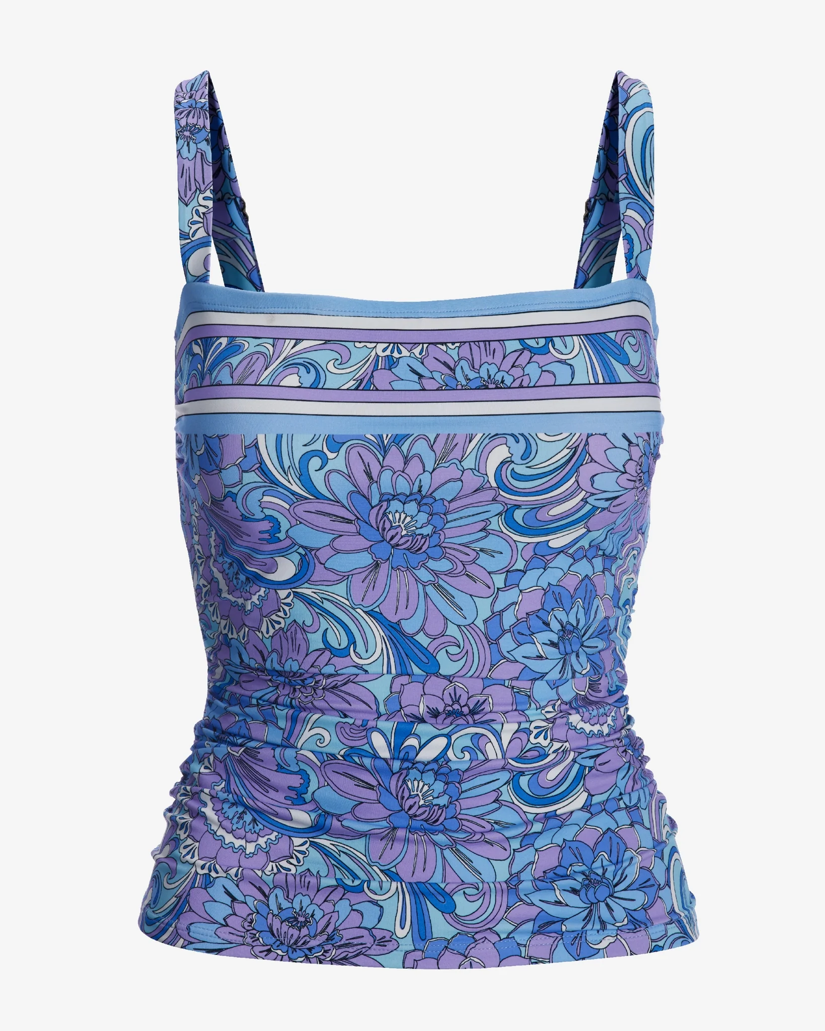 Swim Sense Exploded Blooms Print Square Neck Tankini Blue - Mycitystee