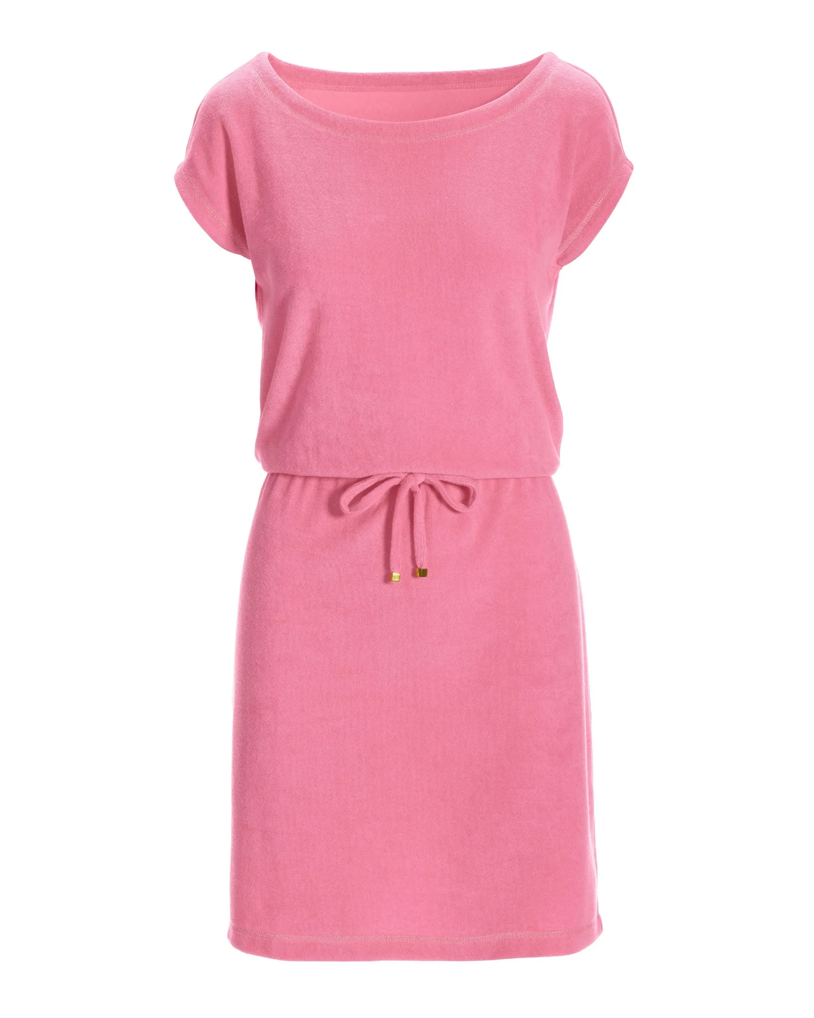 Beach Terry Wide Neck Drawstring Dress Sachet Pink - Mycitystee