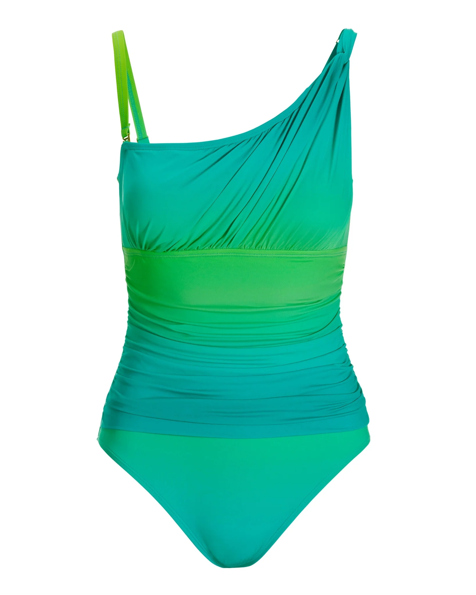 Ombre One-Shoulder Twist One-Piece Swimsuit Blue Green - Mycitystee