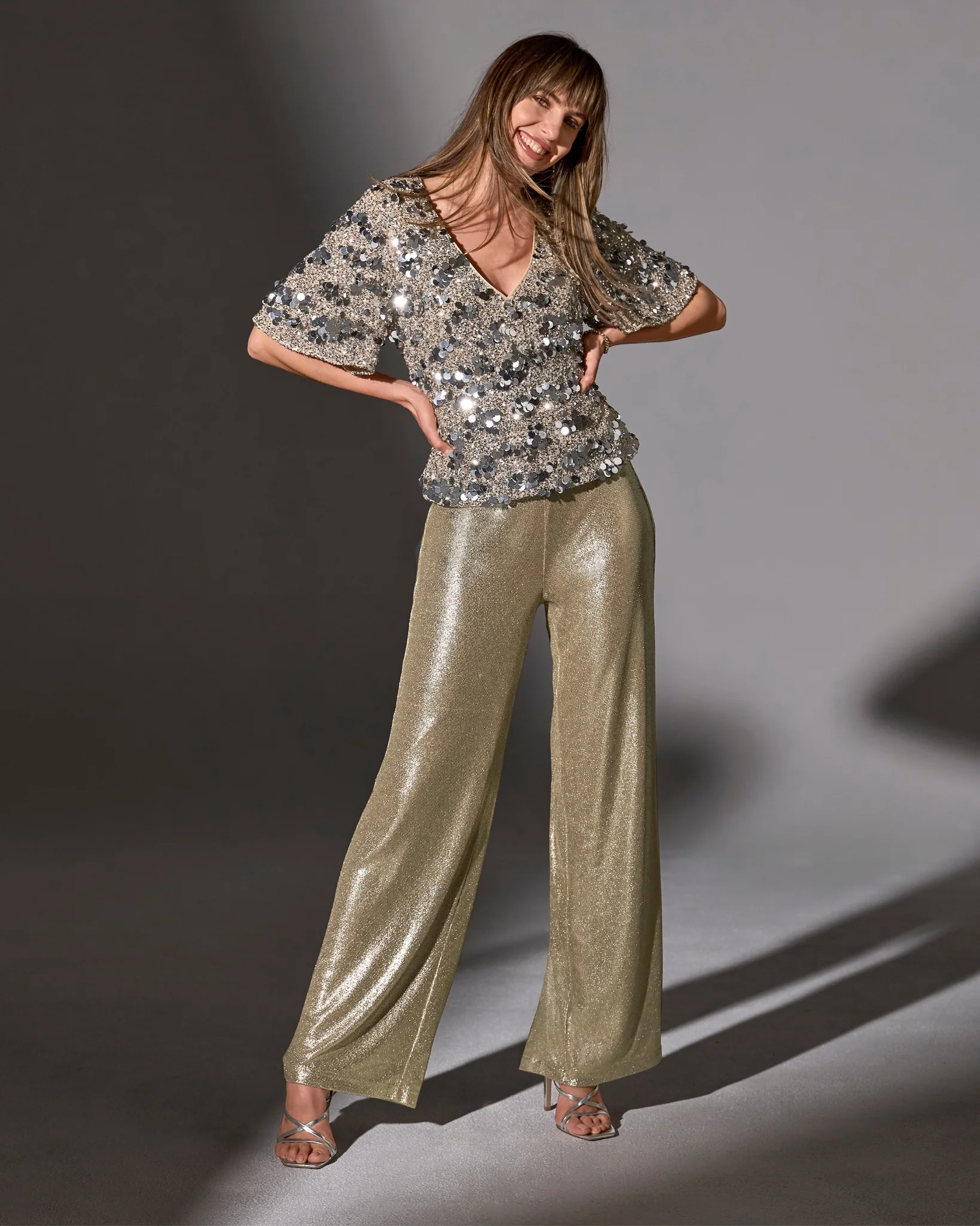 Wide Leg Shimmer Pant Light Gold - Mycitystee