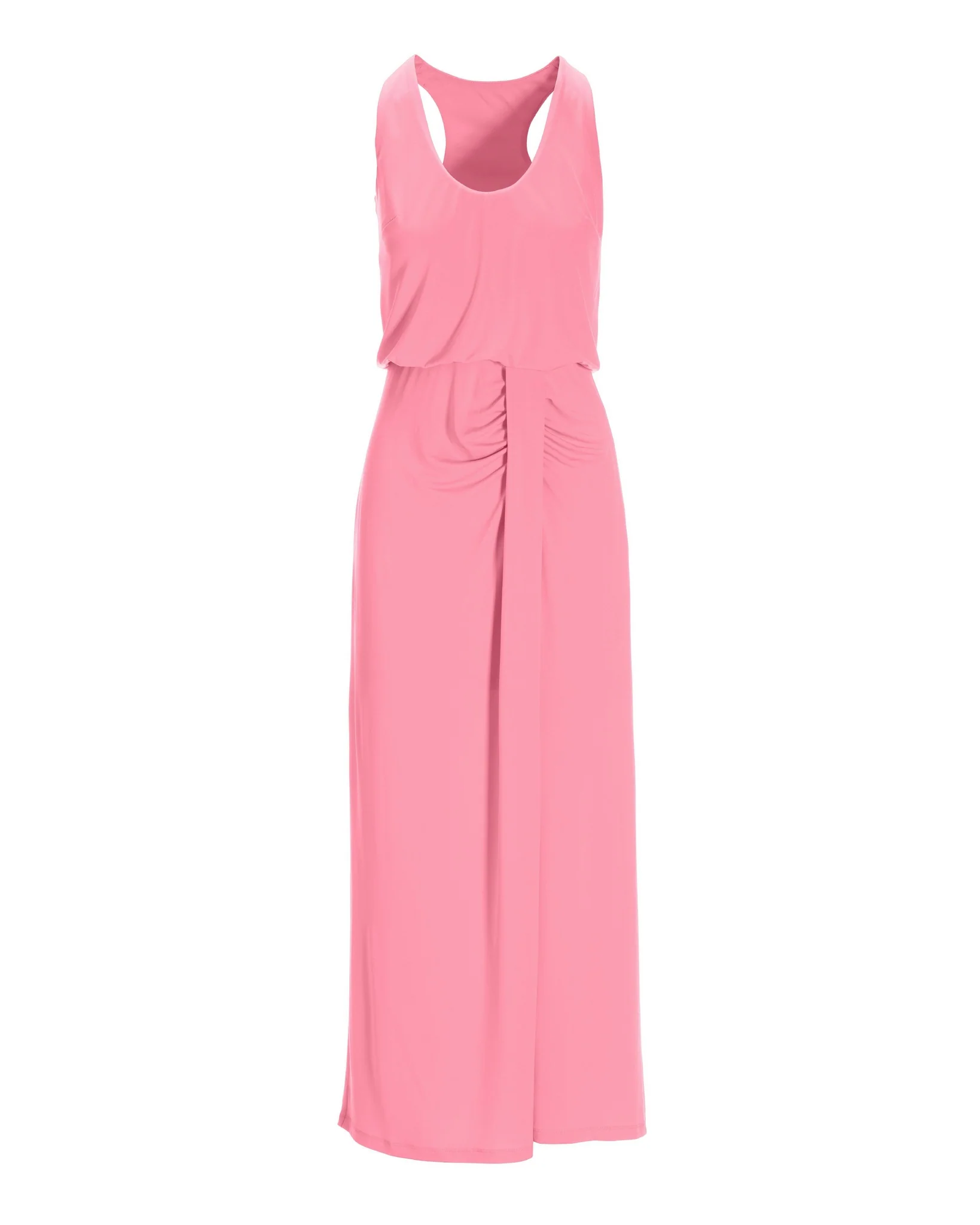 Scoop-Neck Blouson Slit Midi Dress Sachet Pink - Mycitystee