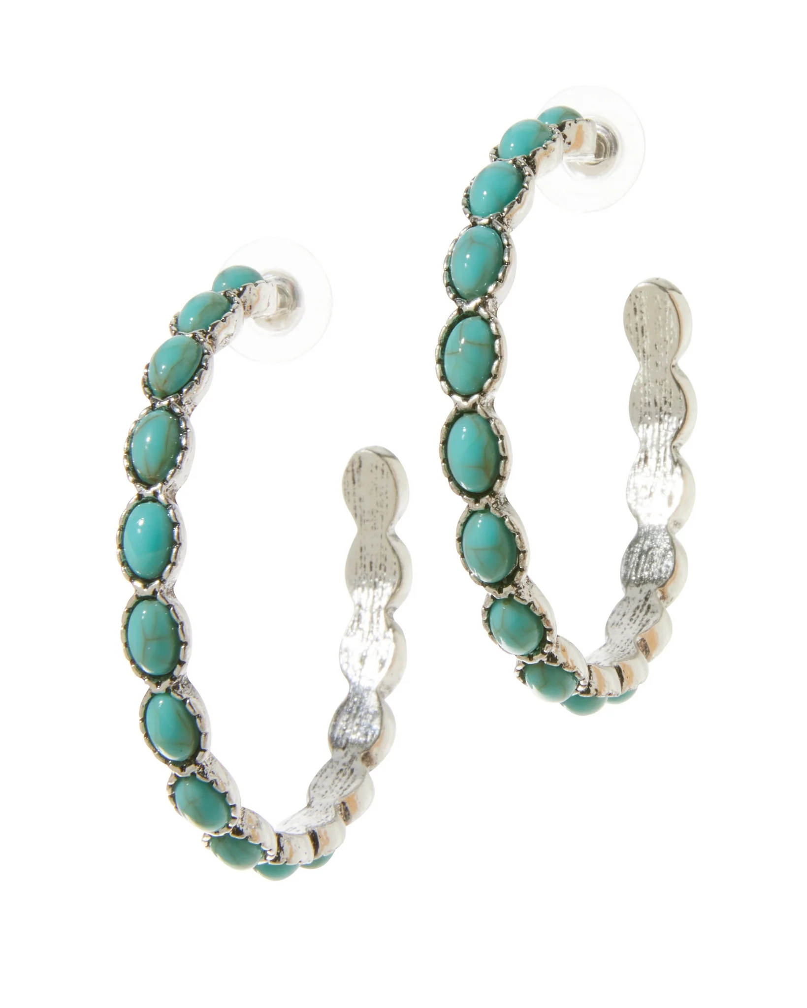Turquoise Hoop Earrings Blue/Silver - Mycitystee