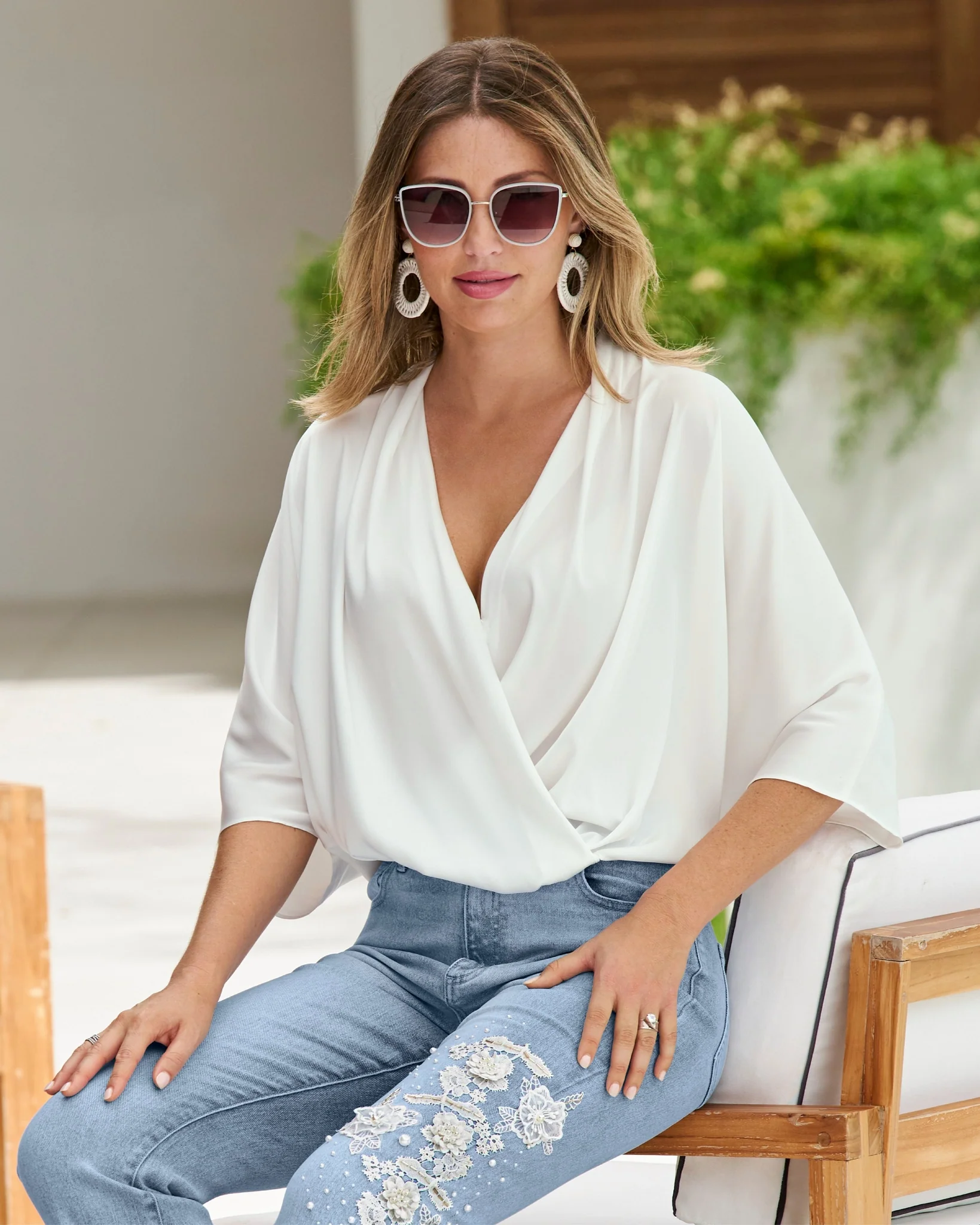 Whitney Draped Surplice Charmeuse Blouse Off White - Mycitystee
