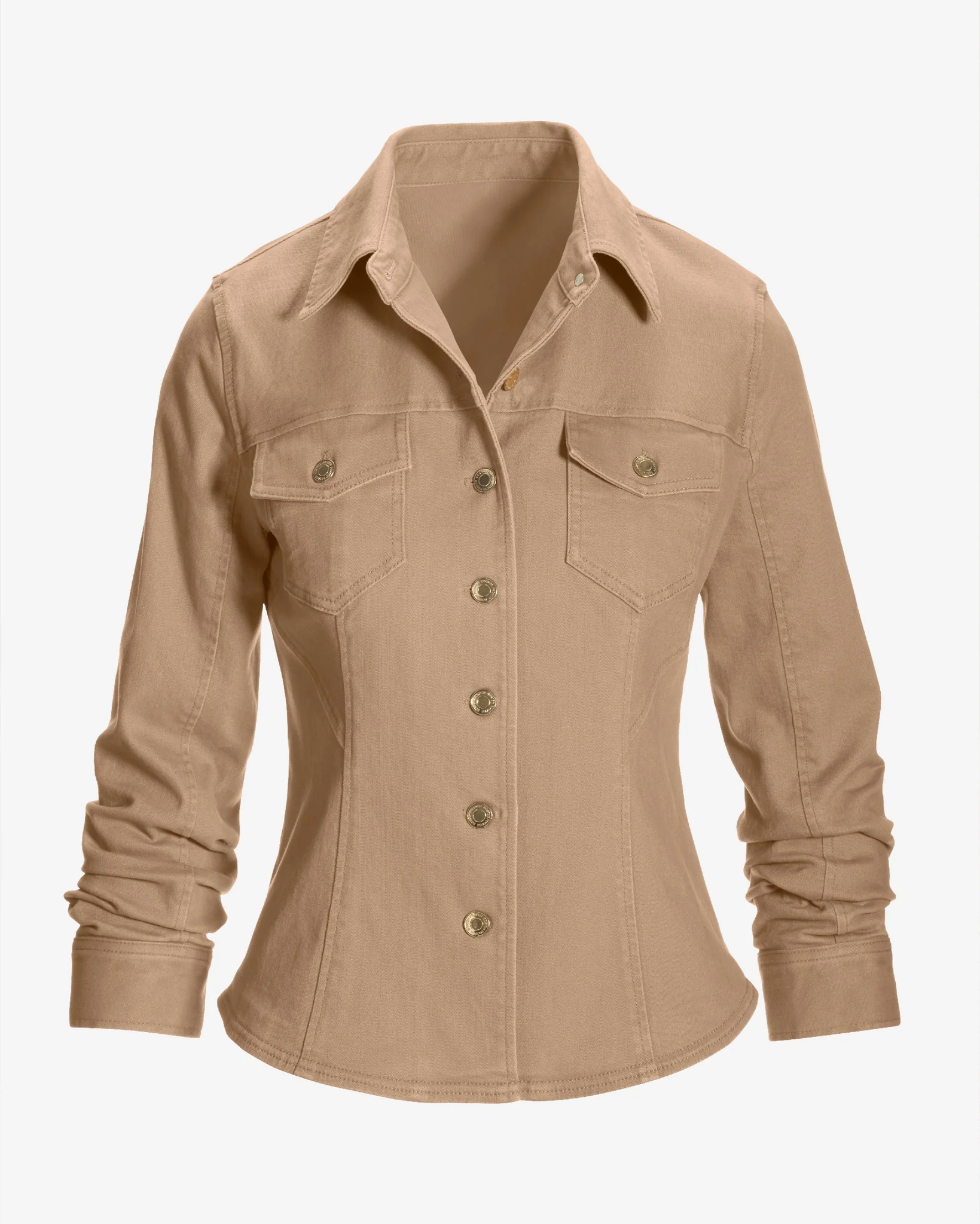 Ruched Sleeve Shaped Denim Jacket Latte - Mycitystee