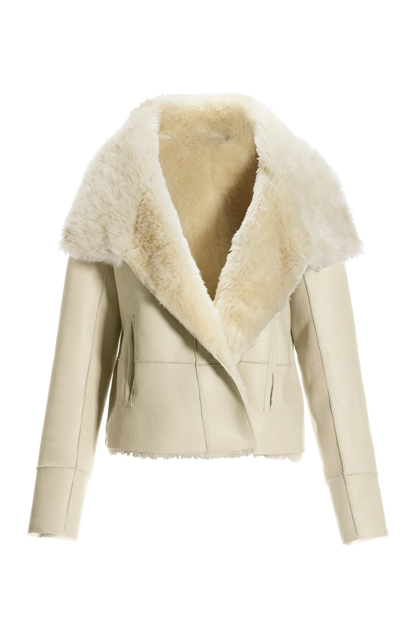 Faux Suede Faux Fur Short Coat Ivory Multi - Mycitystee