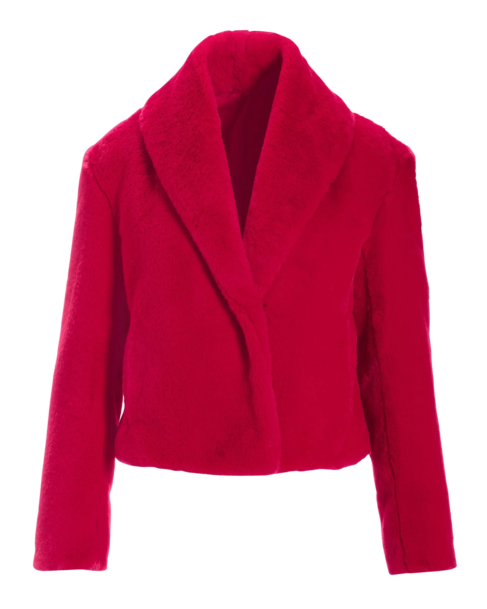 Shawl Collar Versatile Faux Fur Chubby Racing Red - Mycitystee