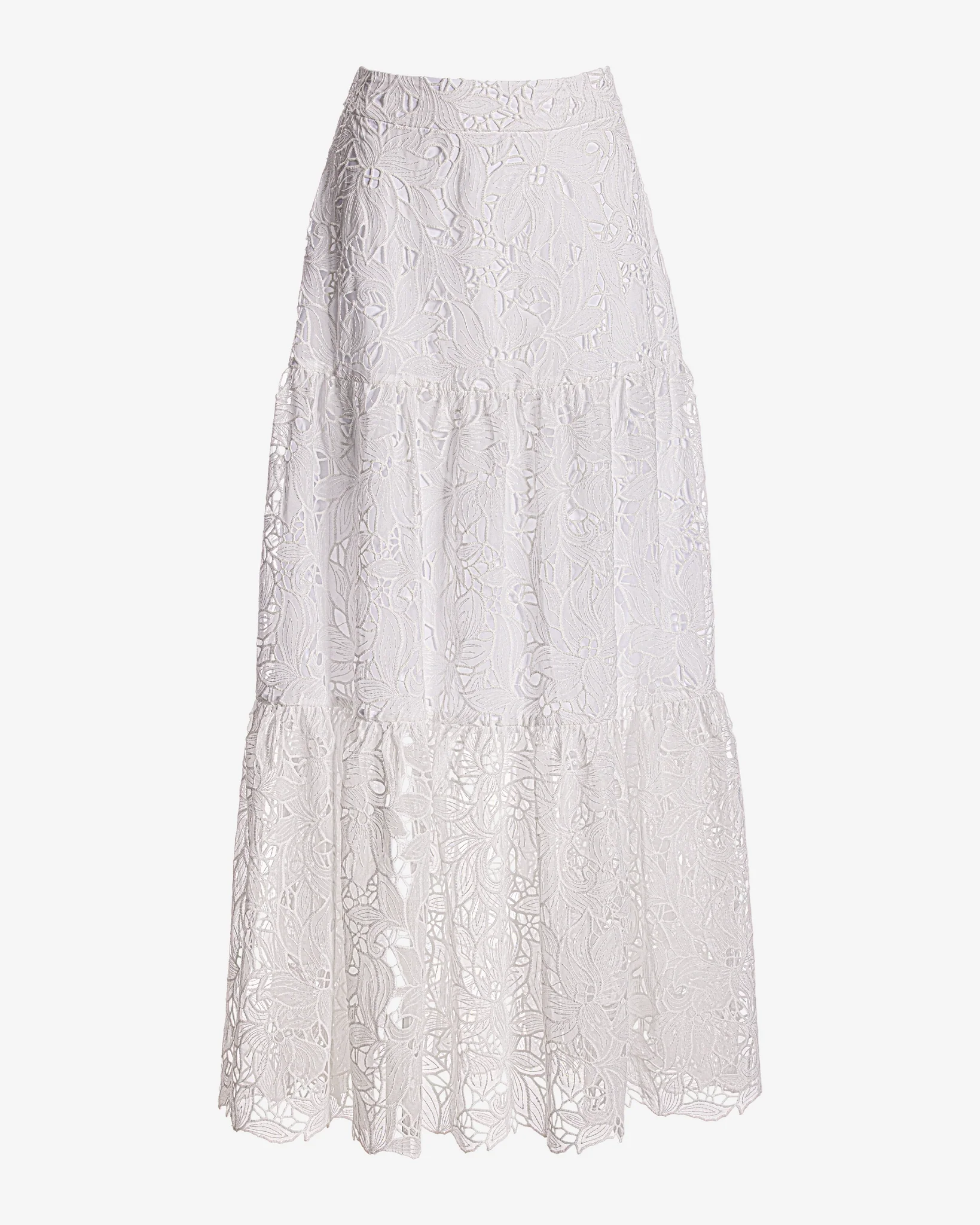 Tiered Lace Midi Skirt White - Mycitystee