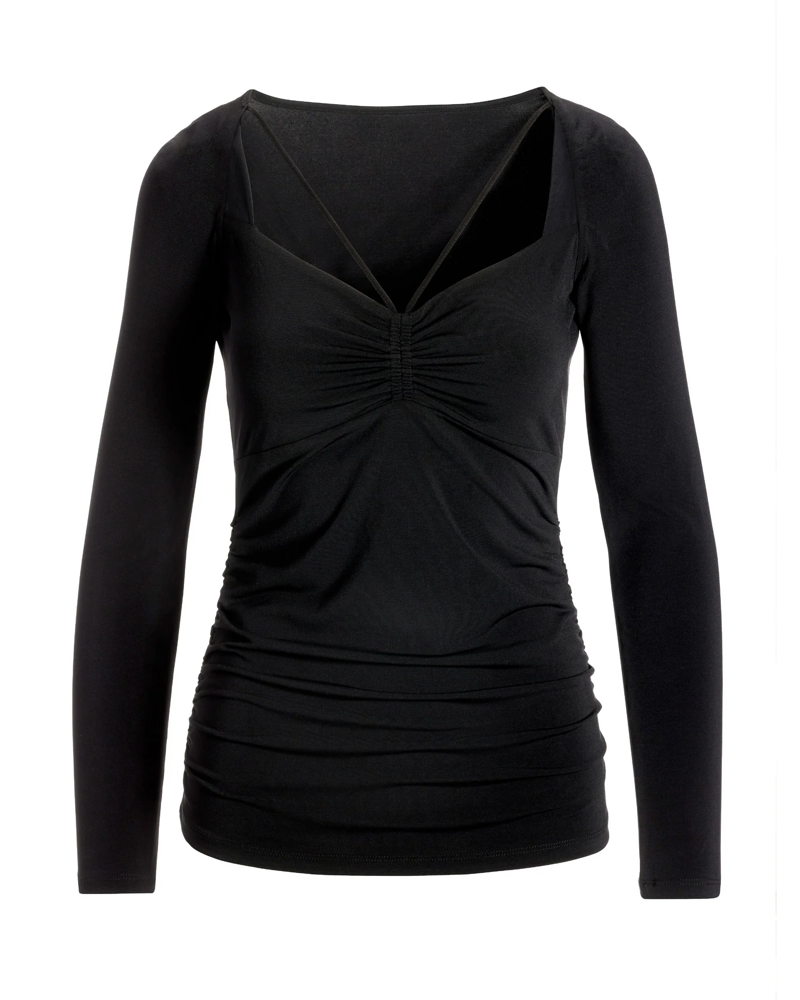 Ruched Center Strappy Long-Sleeve Knit Top Black - Mycitystee