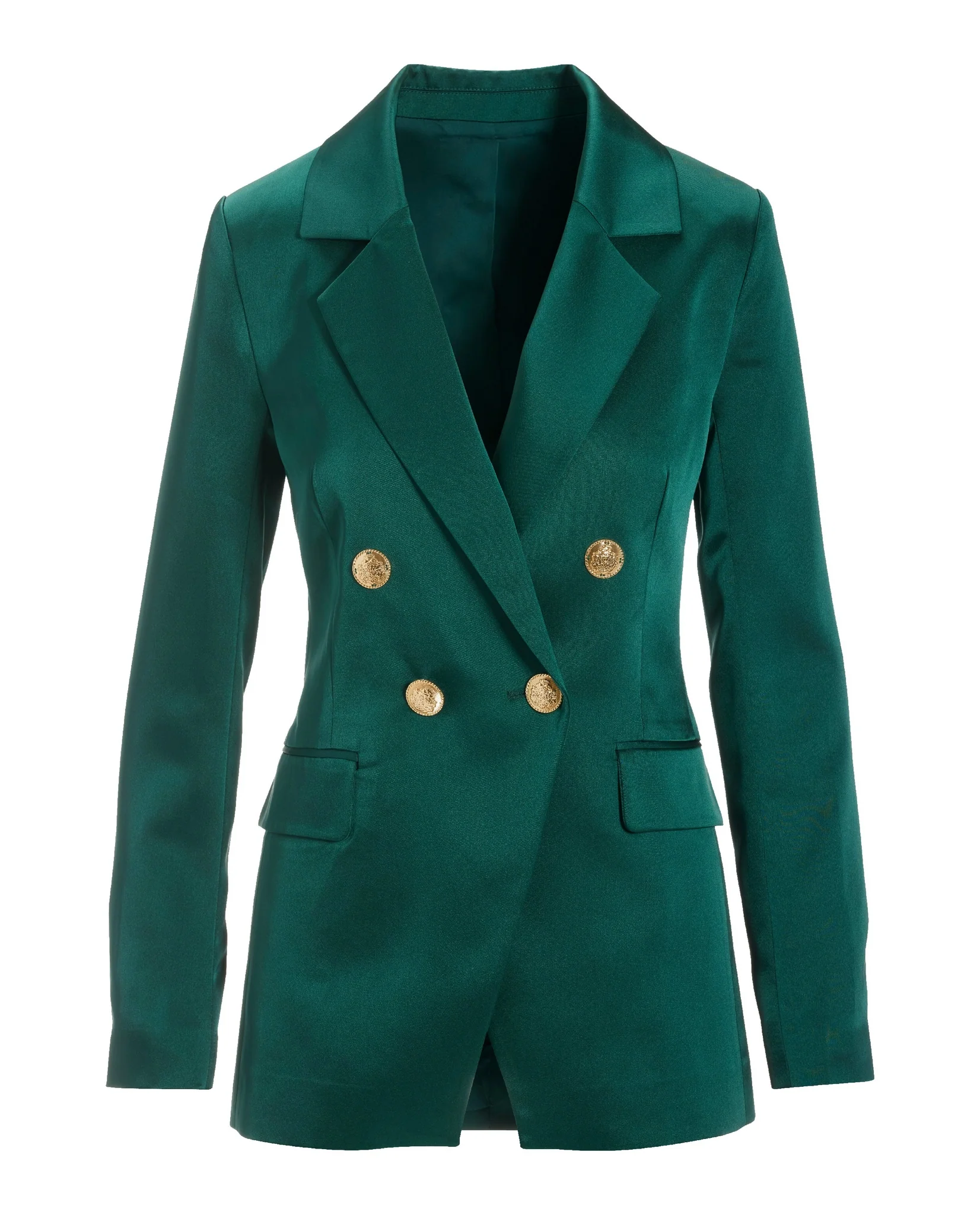 Satin Double Breasted Boyfriend Blazer Deep Emerald - Mycitystee