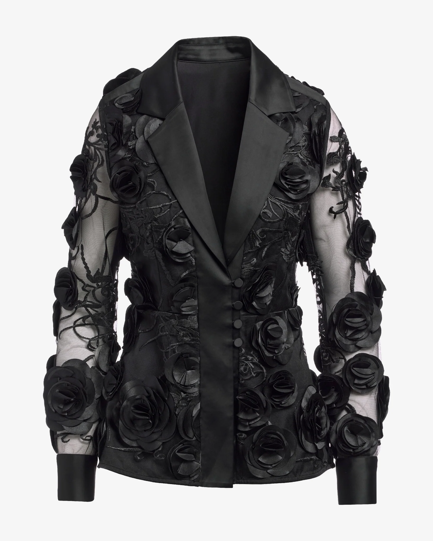 3D Rosette Mesh Blazer Black - Mycitystee