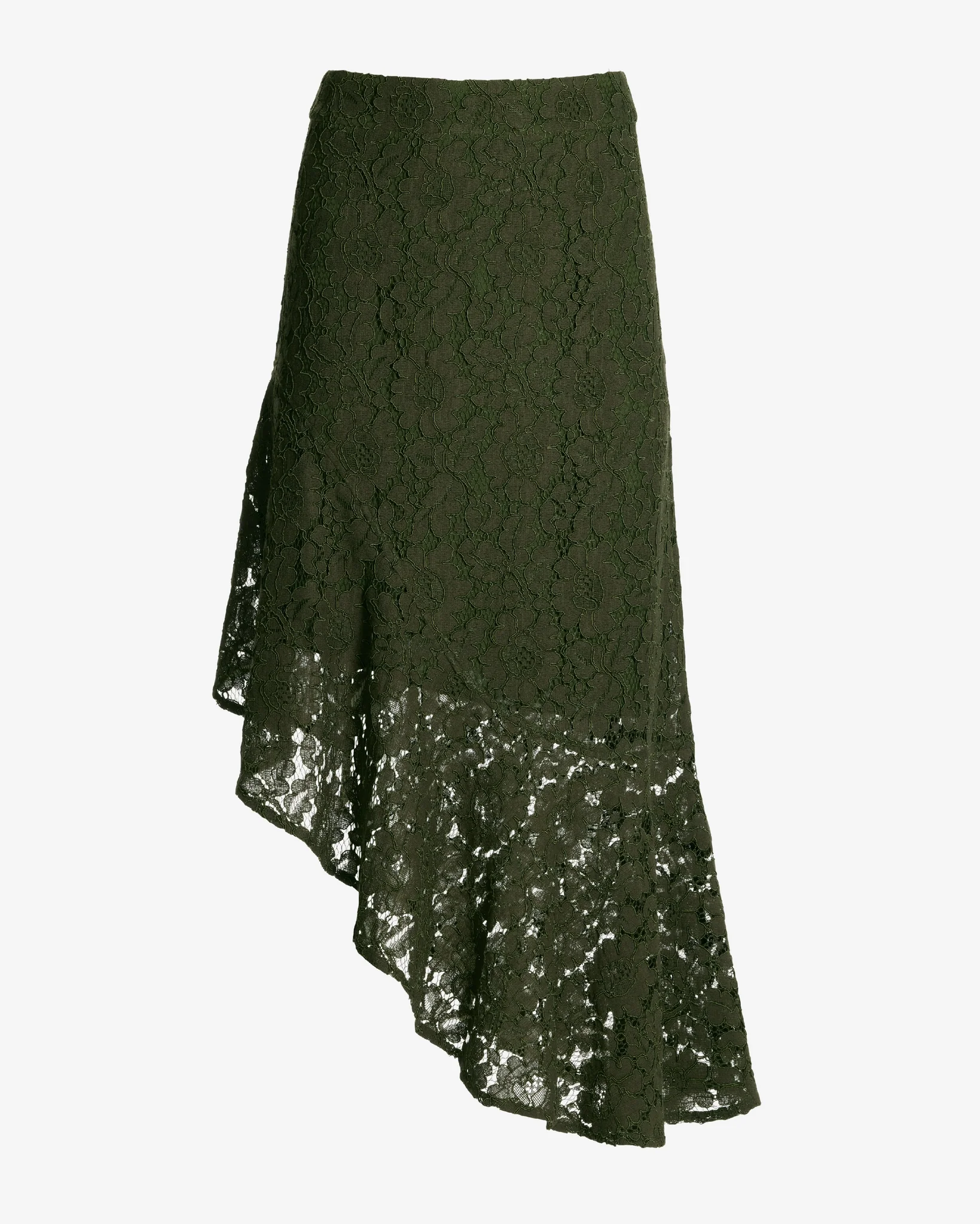 Asymmetrical Lace Midi Skirt Olive - Mycitystee