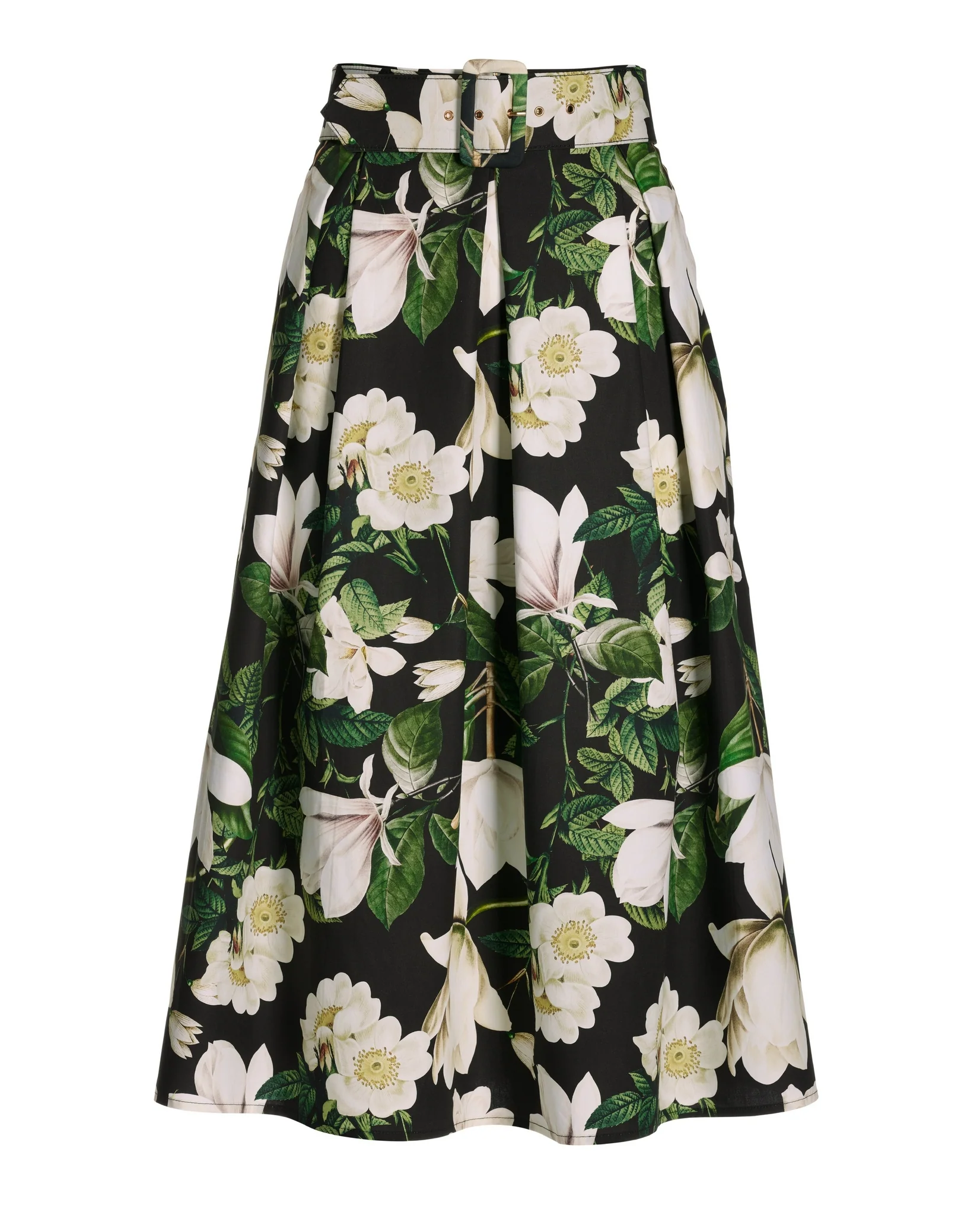 Magnificent Magnolia Belted Poplin Midi Skirt Black - Mycitystee